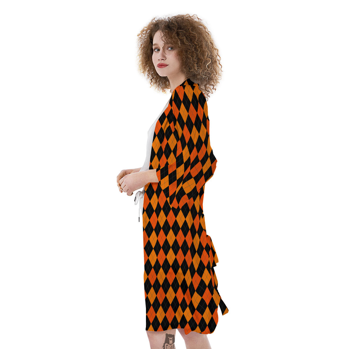 Black Halloween And Orange Argyle Print Kimono-grizzshop