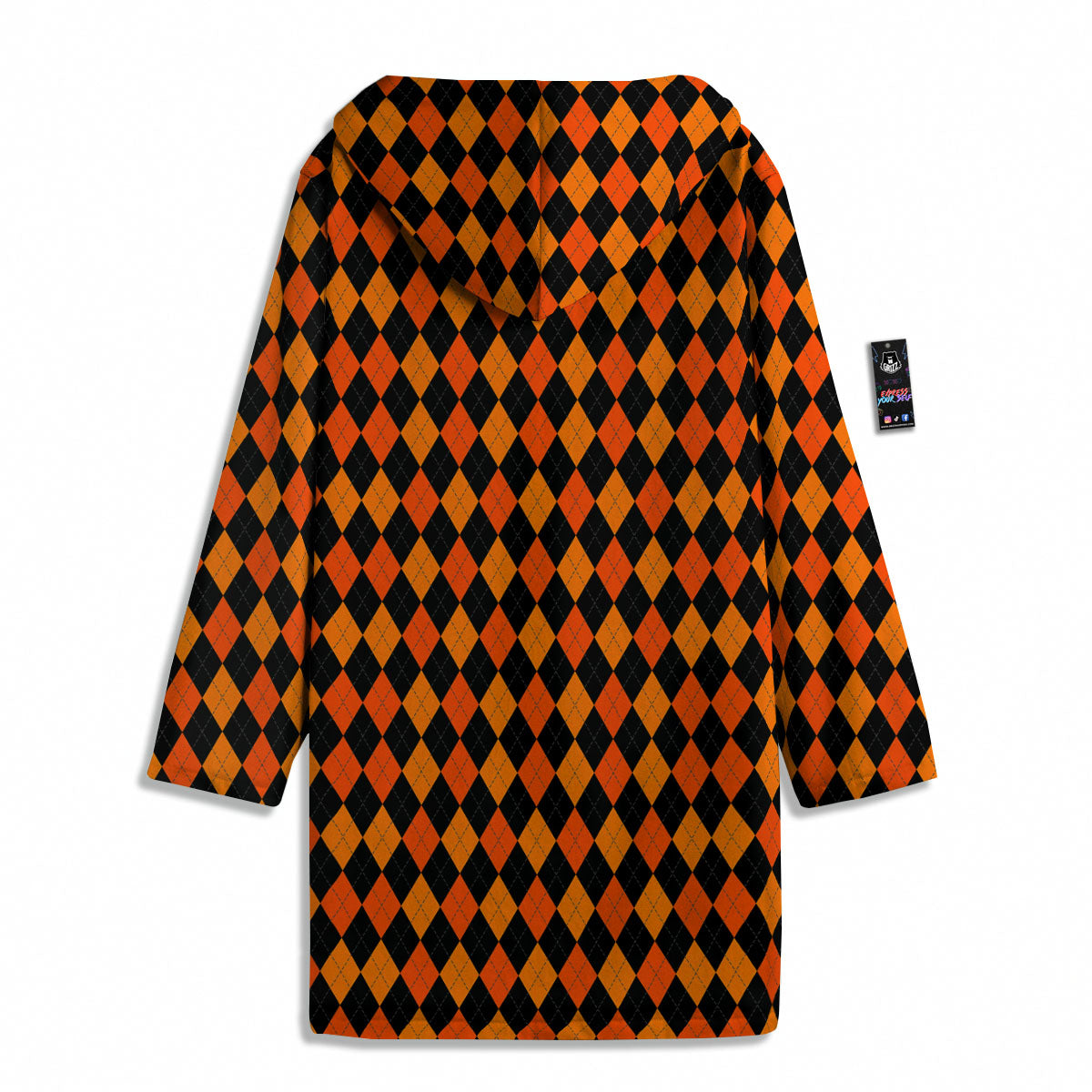 Black Halloween And Orange Argyle Print Men's Windbreaker Jacket-grizzshop