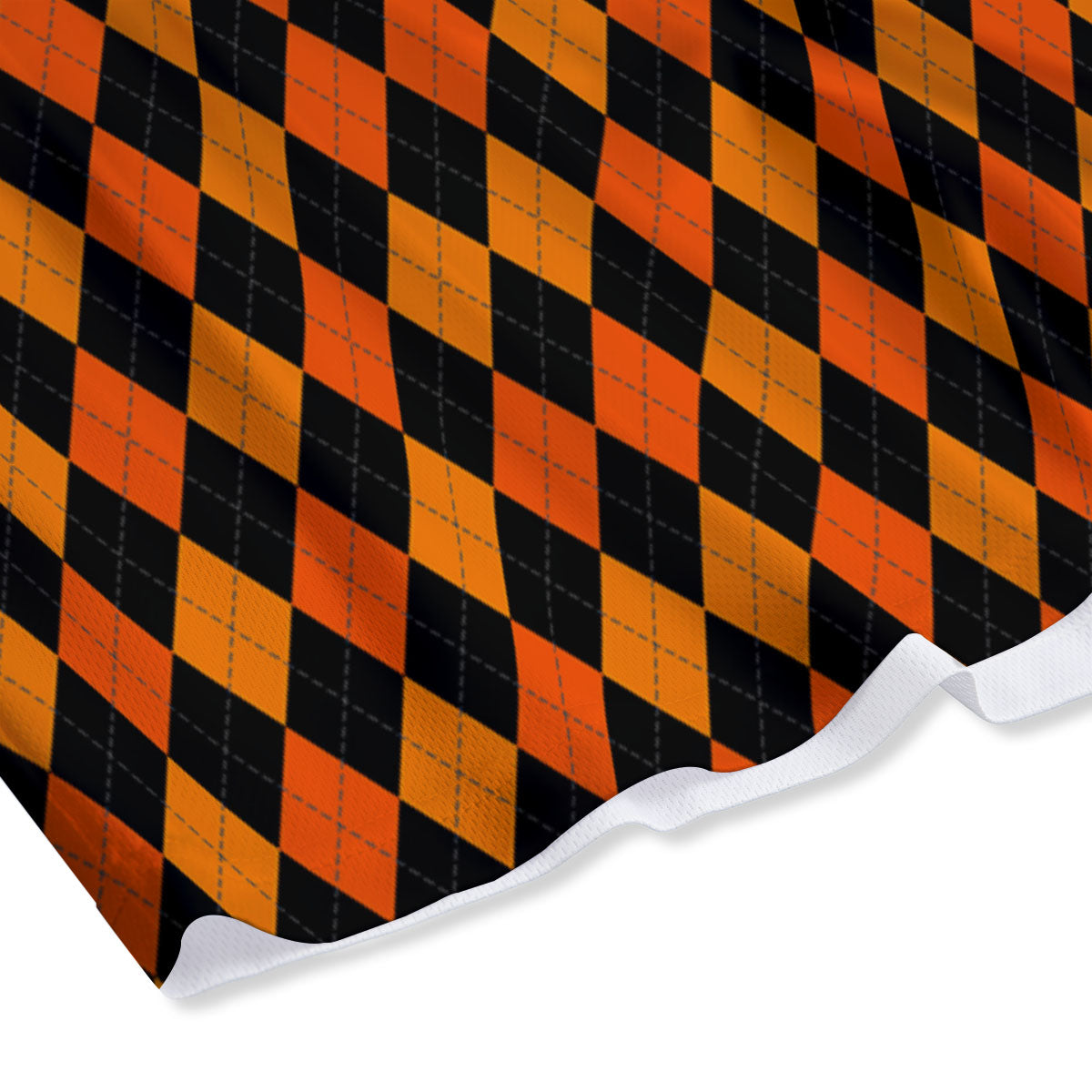 Black Halloween And Orange Argyle Print Mesh Shorts