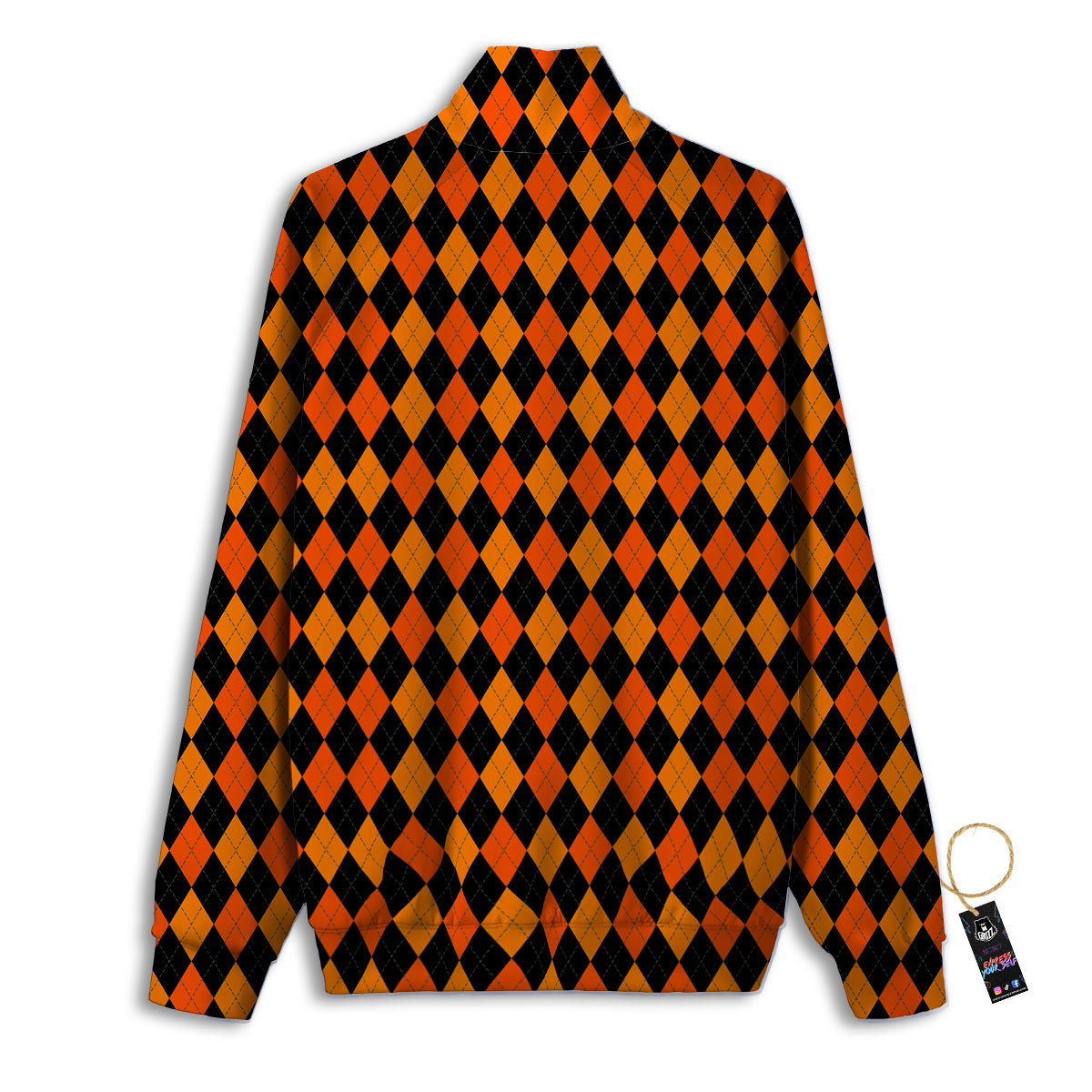 Black Halloween And Orange Argyle Print Track Jacket-grizzshop