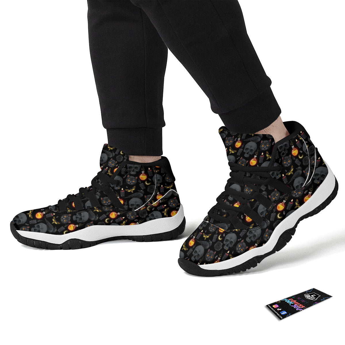 Black Head Cat Raven And Skull Print Pattern Black Bball Shoes-grizzshop