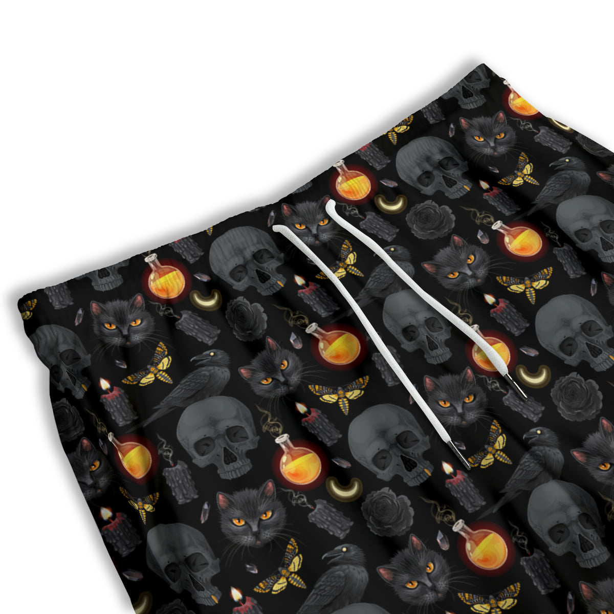 Black Head Cat Raven And Skull Print Pattern Men's Athletic Shorts