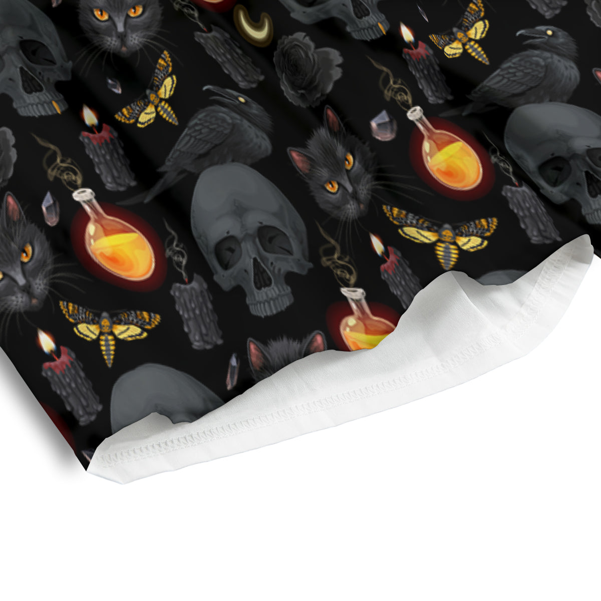 Black Head Cat Raven And Skull Print Pattern Men's Athletic Shorts