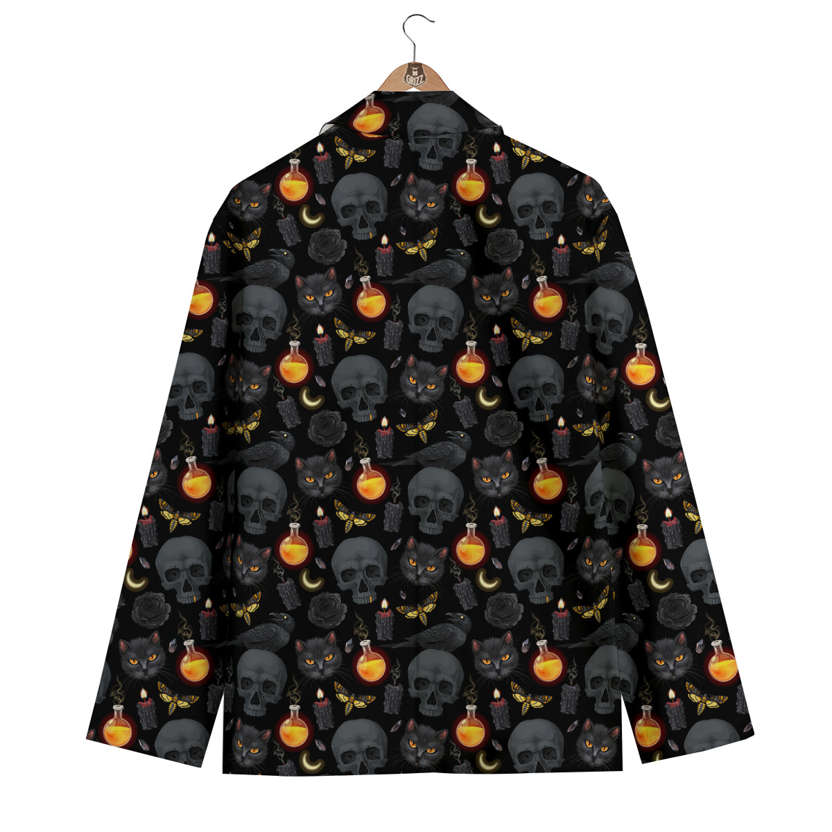 Black Head Cat Raven And Skull Print Pattern Men's Blazer-grizzshop