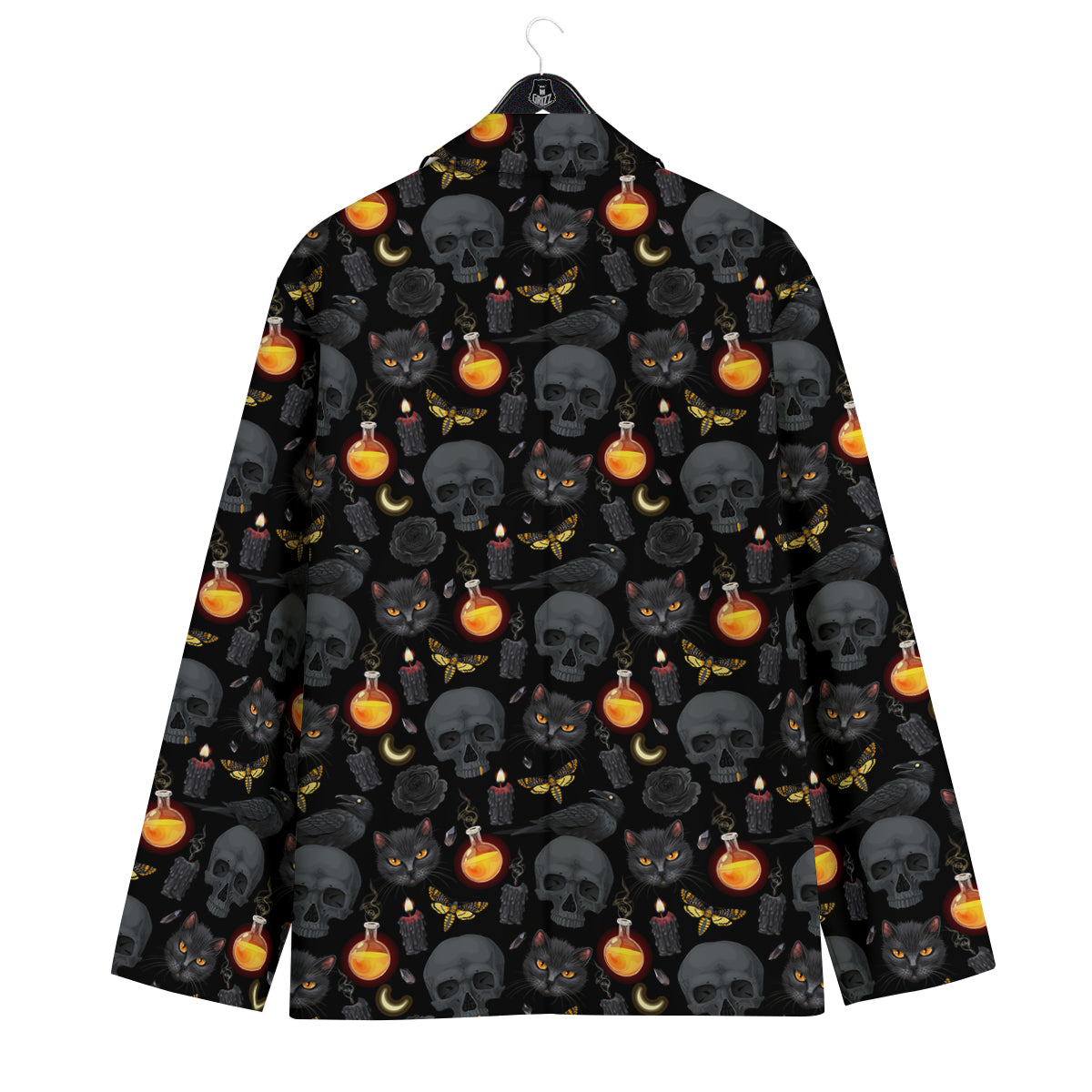 Black Head Cat Raven And Skull Print Pattern Men's Sport Coat-grizzshop
