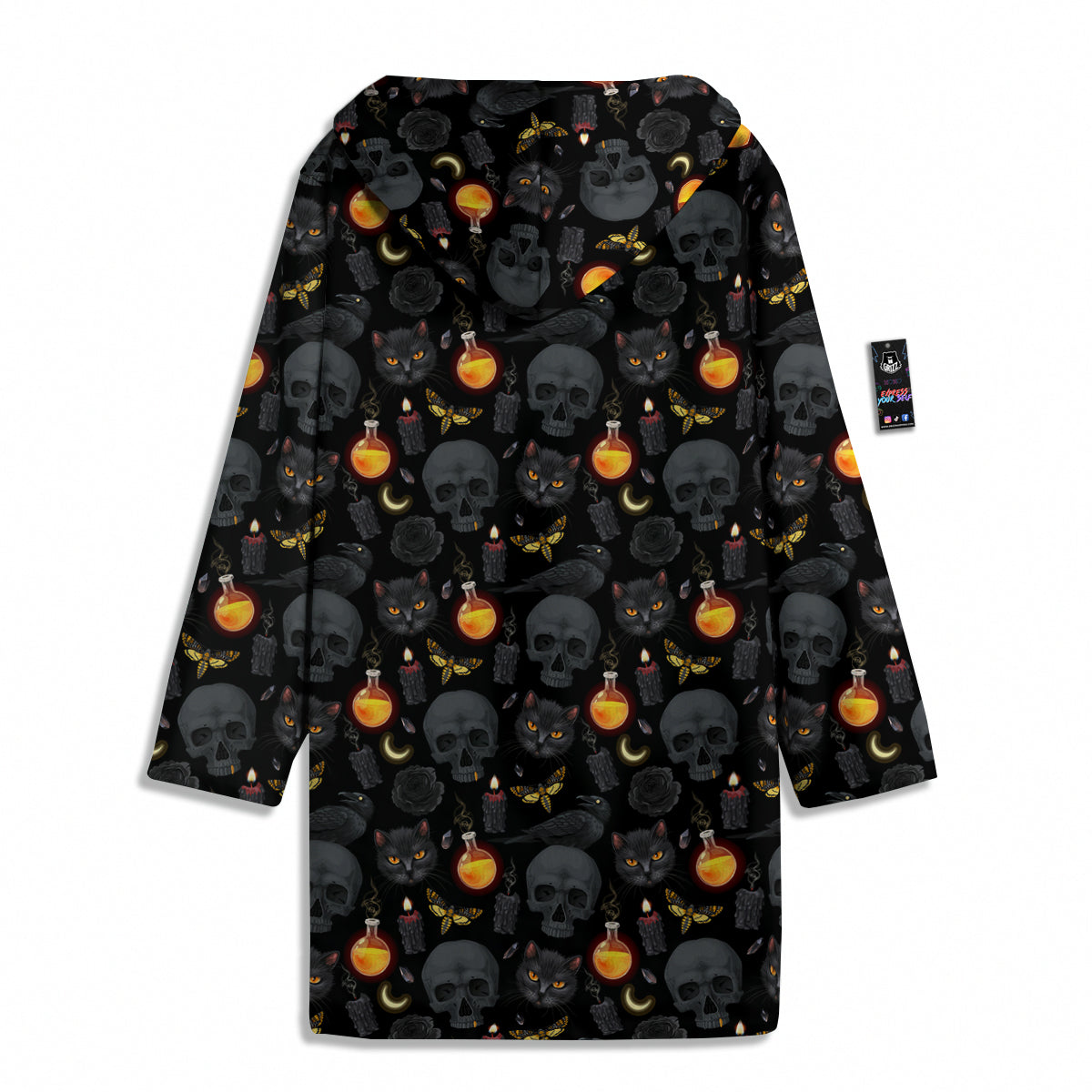 Black Head Cat Raven And Skull Print Pattern Men's Windbreaker Jacket-grizzshop