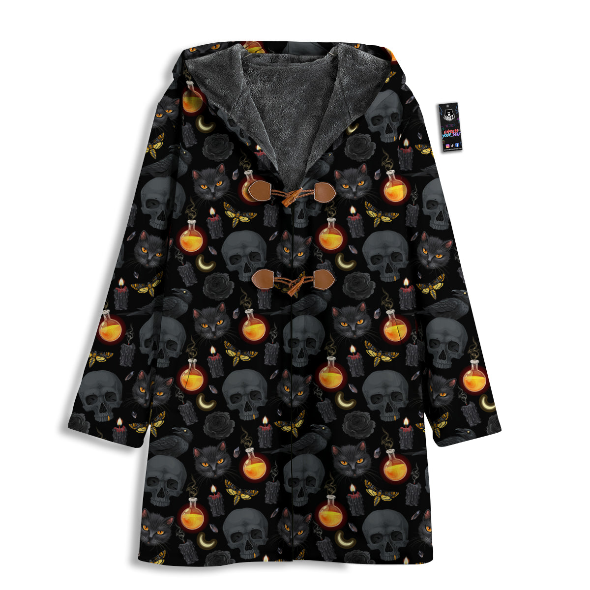 Black Head Cat Raven And Skull Print Pattern Men's Windbreaker Jacket-grizzshop