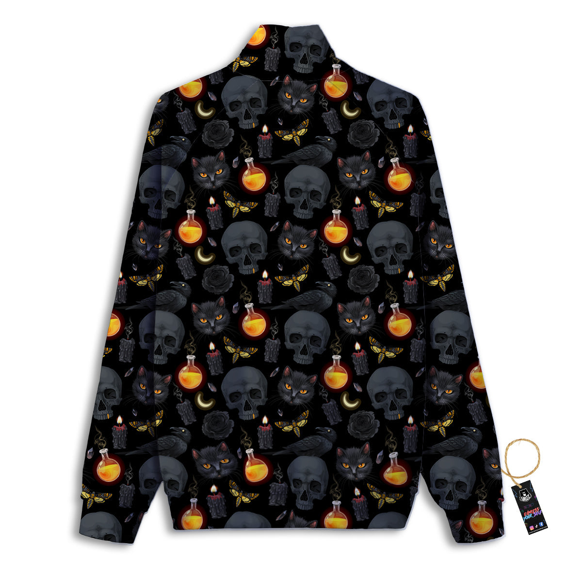 Black Head Cat Raven And Skull Print Pattern Track Jacket-grizzshop
