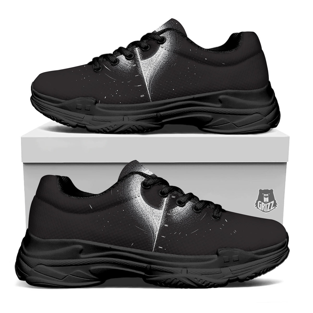 Black Hole Monochrome Print Black Chunky Shoes-grizzshop