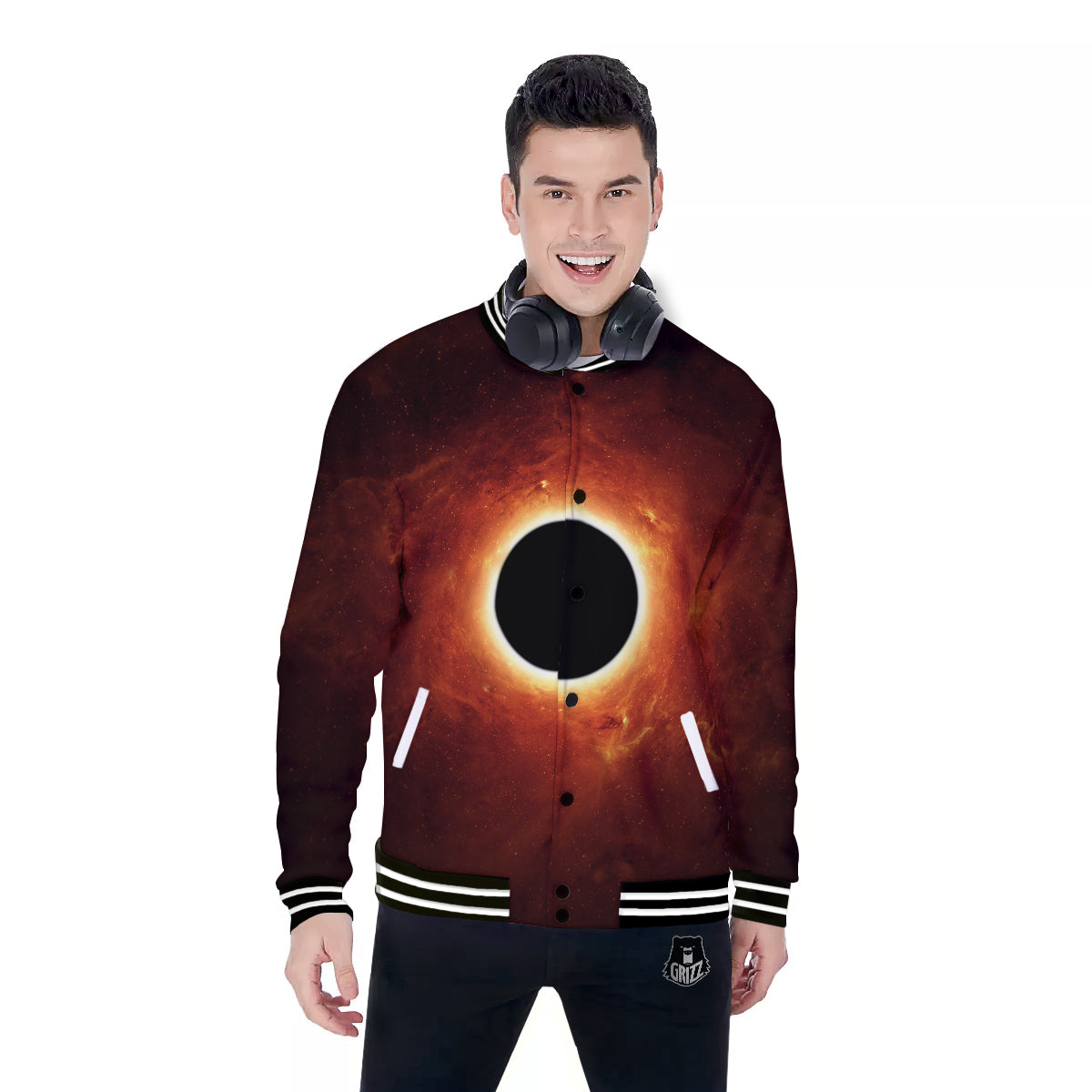 Black Hole Scientific Print Baseball Jacket-grizzshop