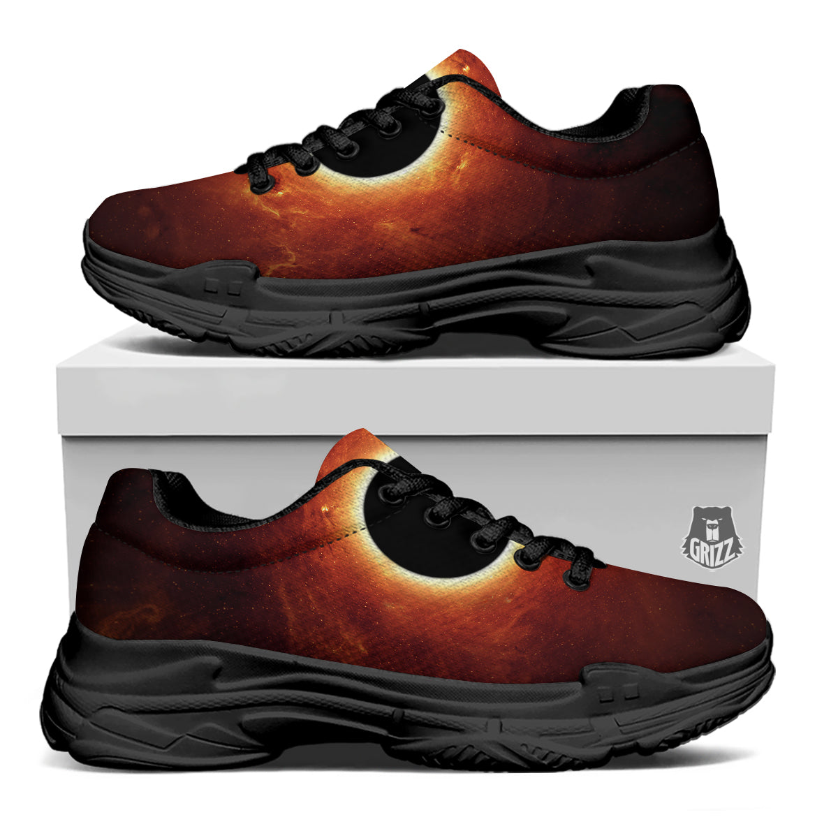 Black Hole Scientific Print Black Chunky Shoes-grizzshop
