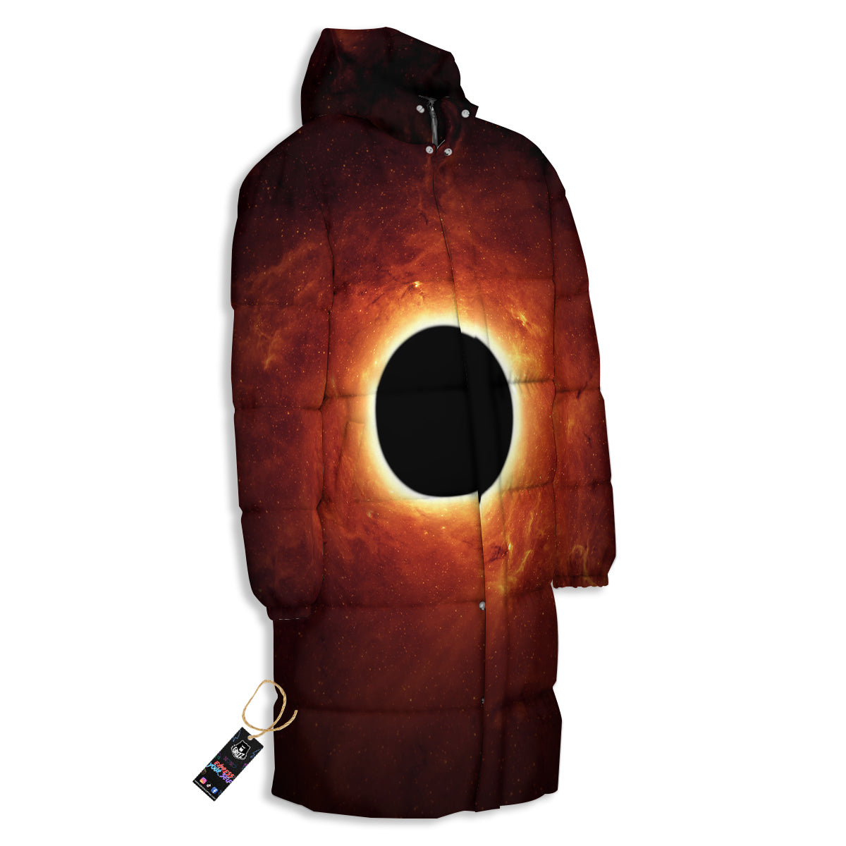 Black Hole Scientific Print Long Down Jacket-grizzshop