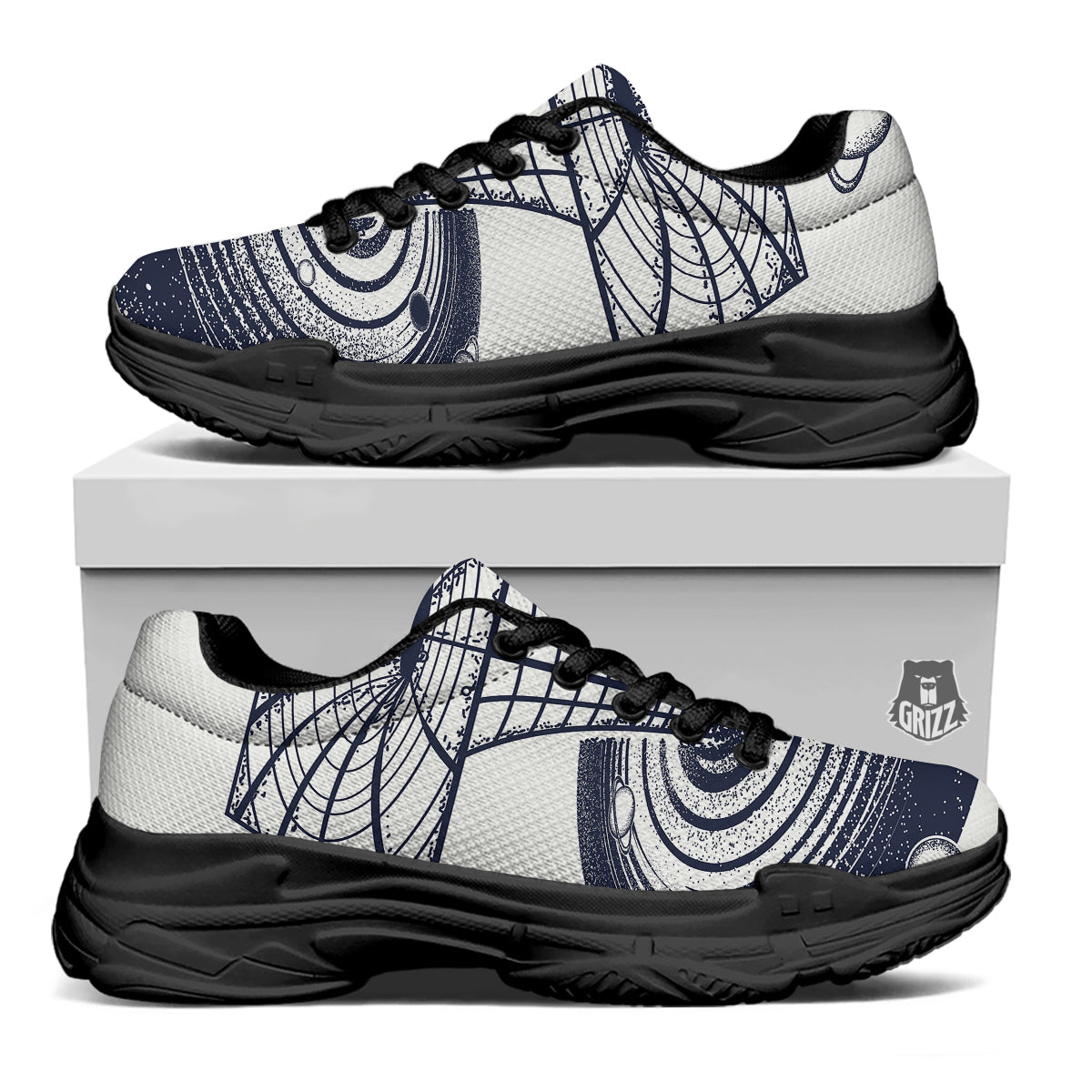 Black Hole Tattoo Print Black Chunky Shoes-grizzshop