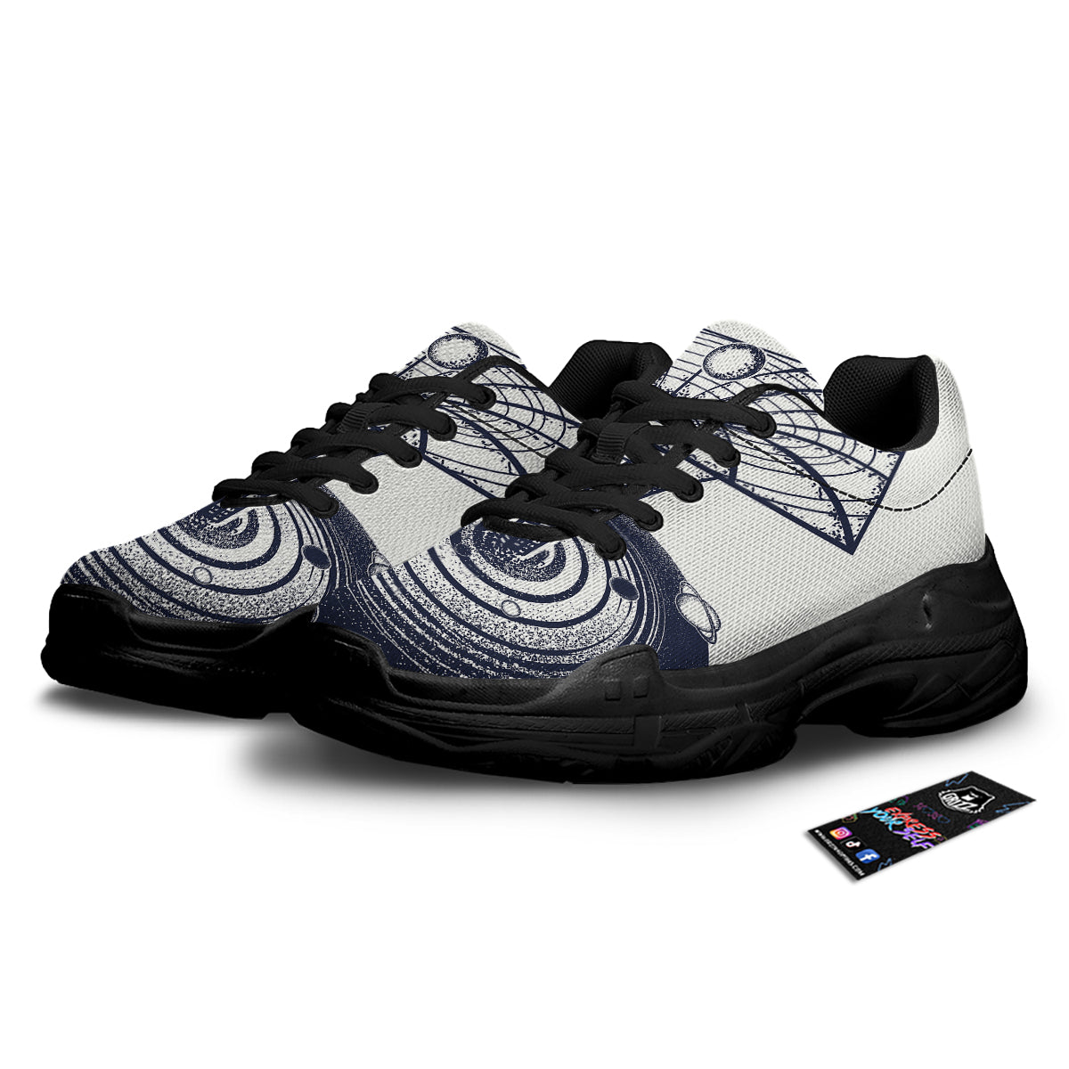Black Hole Tattoo Print Black Chunky Shoes-grizzshop