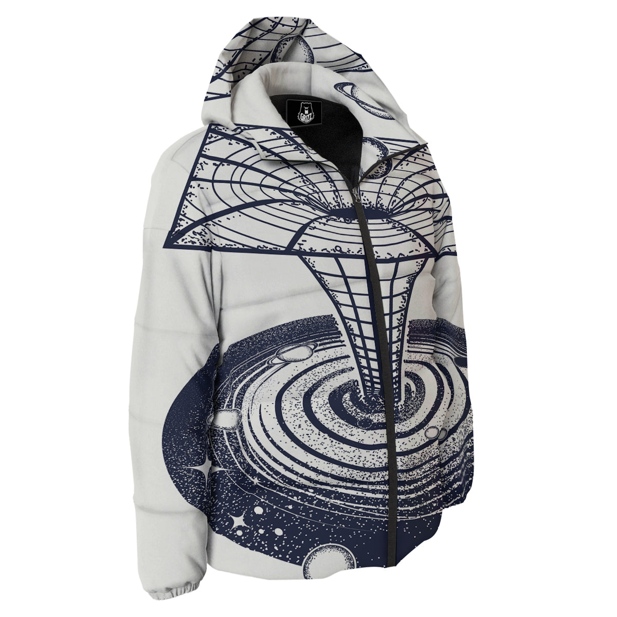 Black Hole Tattoo Print Down Jacket-grizzshop