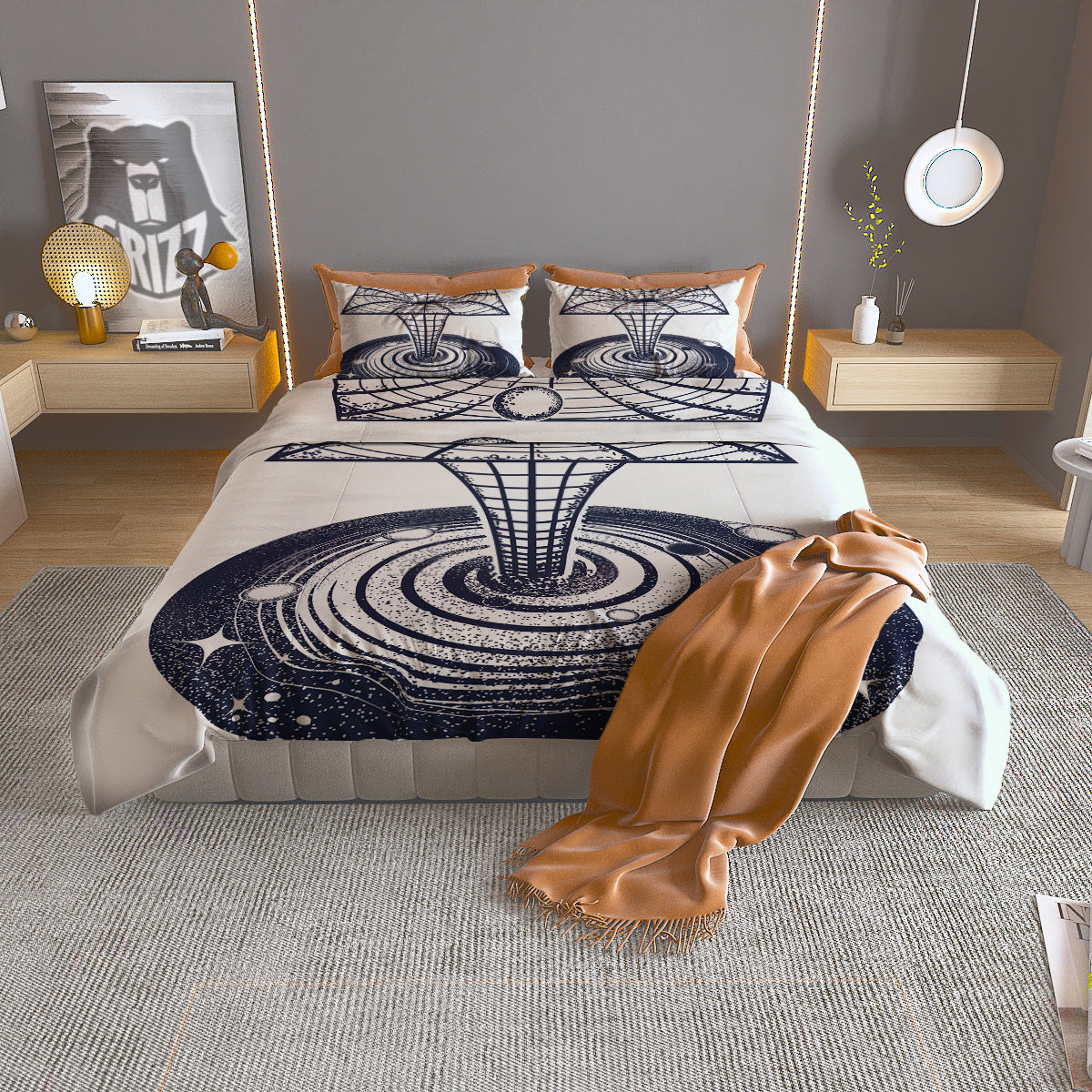 Black Hole Tattoo Print Duvet Cover Bedding Set