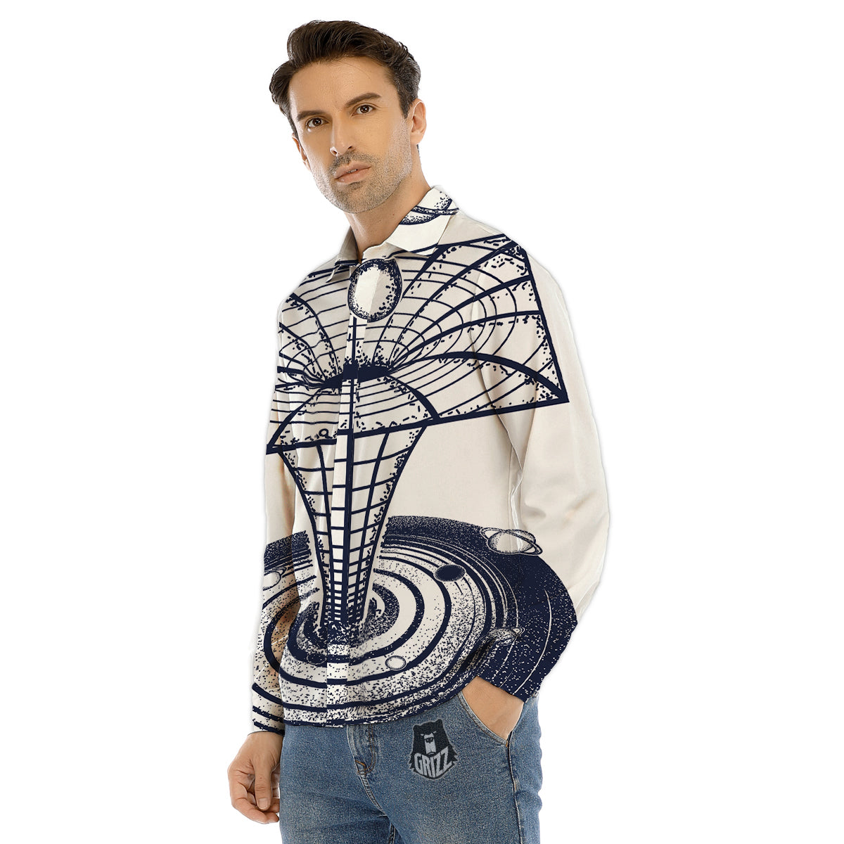 Black Hole Tattoo Print Men's Dress Shirts-grizzshop