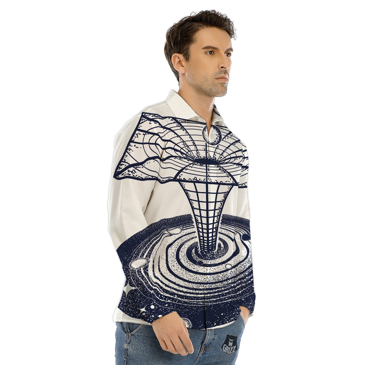 Black Hole Tattoo Print Men's Dress Shirts-grizzshop