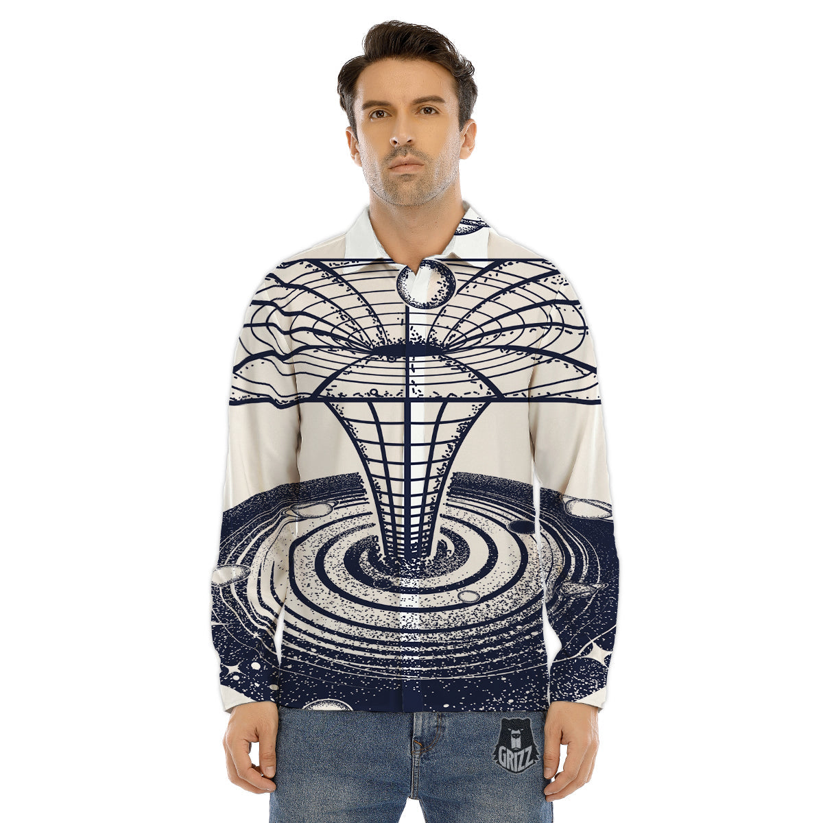 Black Hole Tattoo Print Men's Dress Shirts-grizzshop