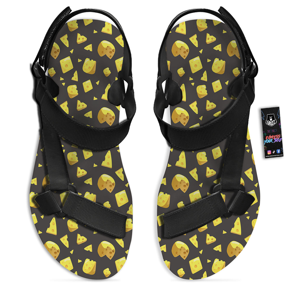 Black Holes And Cheese Print Pattern Black Open Toe Sandals-grizzshop