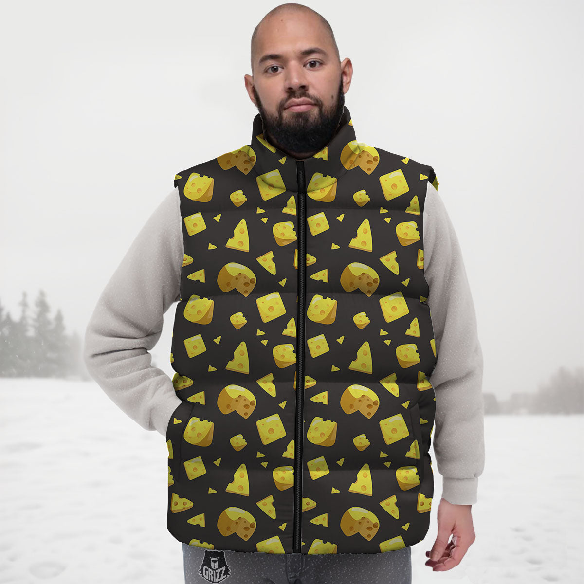 Black Holes And Cheese Print Pattern Down Vest