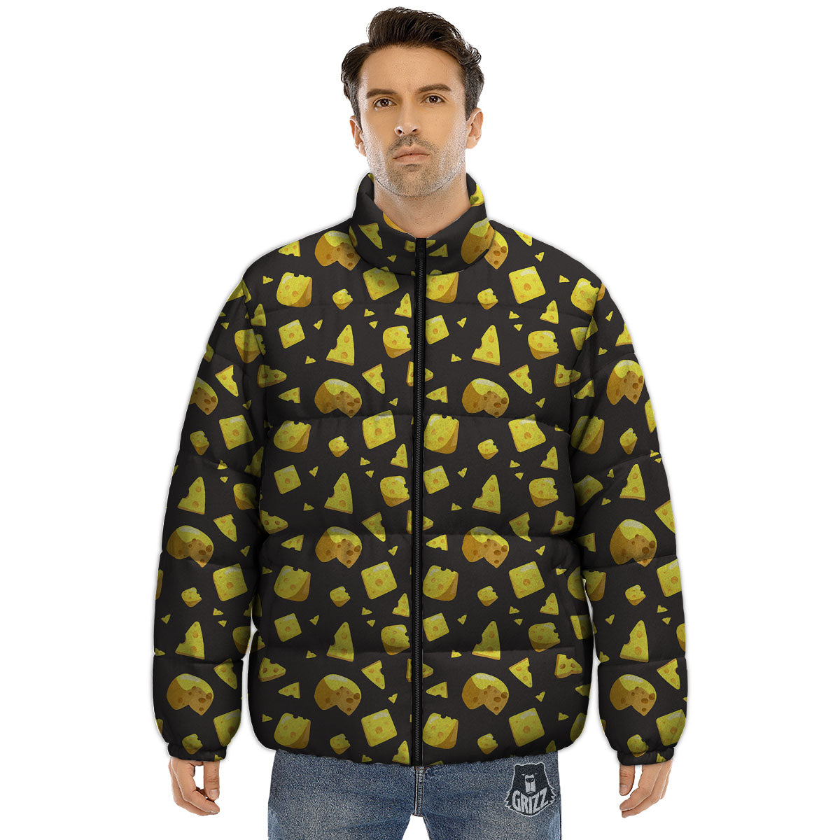 Black Holes And Cheese Print Pattern Puffer Jacket-grizzshop