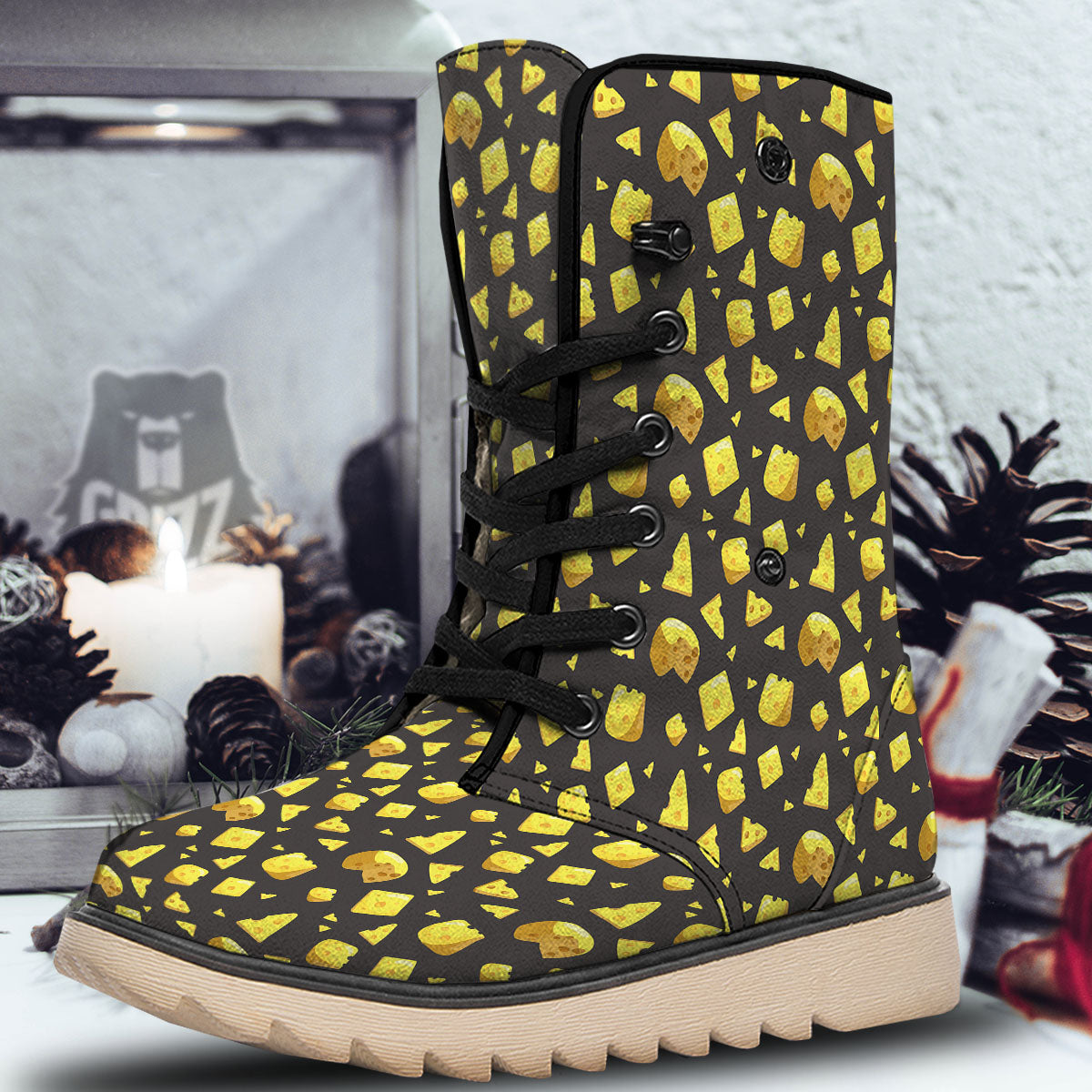 Black Holes And Cheese Print Pattern Snow Boots-grizzshop