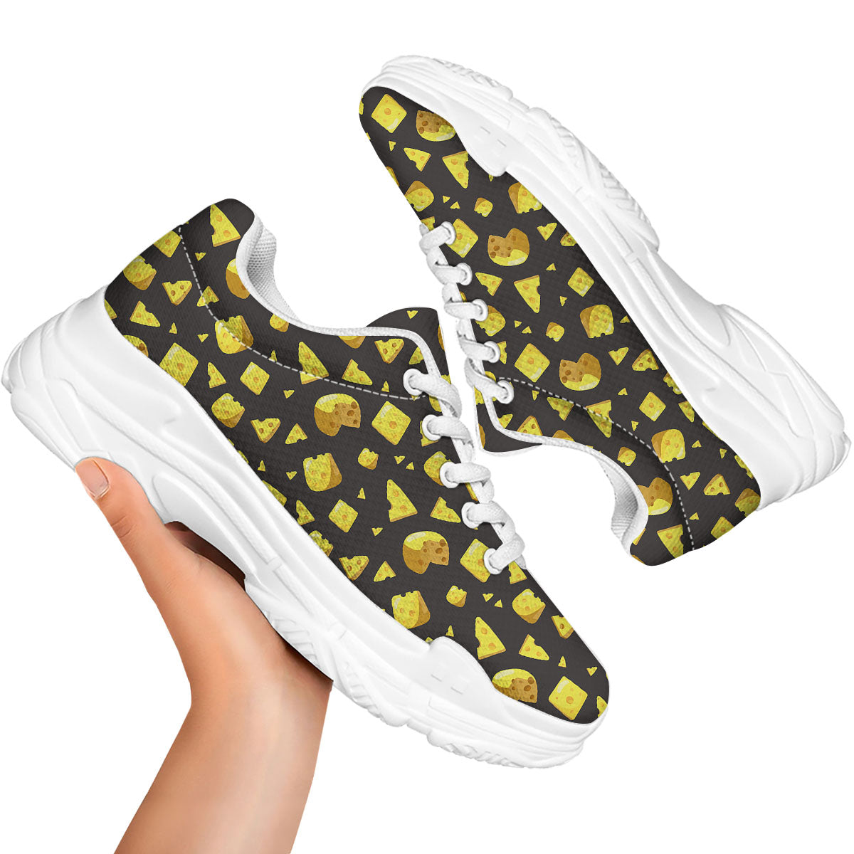 Black Holes And Cheese Print Pattern White Chunky Shoes-grizzshop