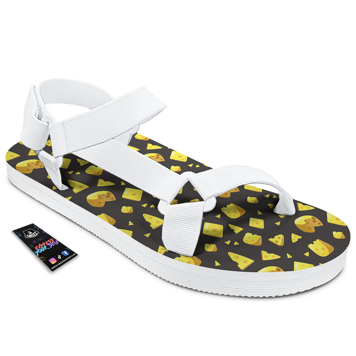 Black Holes And Cheese Print Pattern White Open Toe Sandals-grizzshop