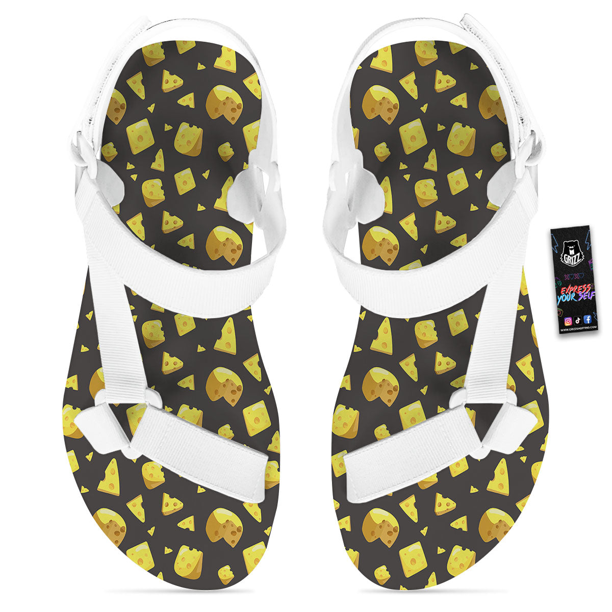 Black Holes And Cheese Print Pattern White Open Toe Sandals-grizzshop
