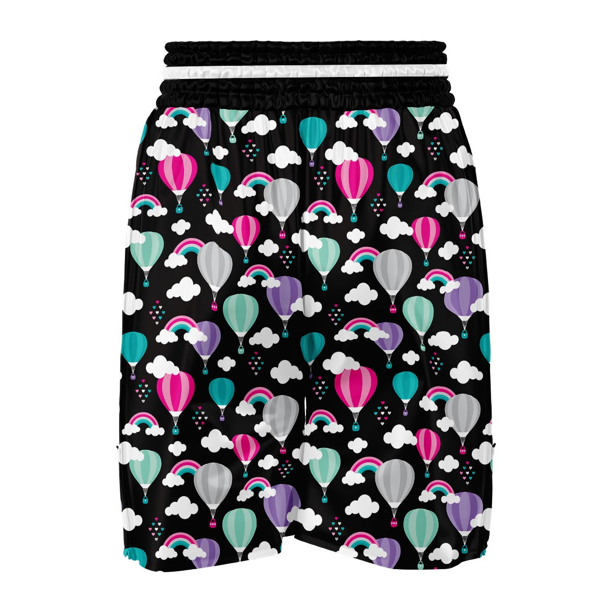 Black Hot Air Balloon Pattern Print Boxing Shorts-grizzshop