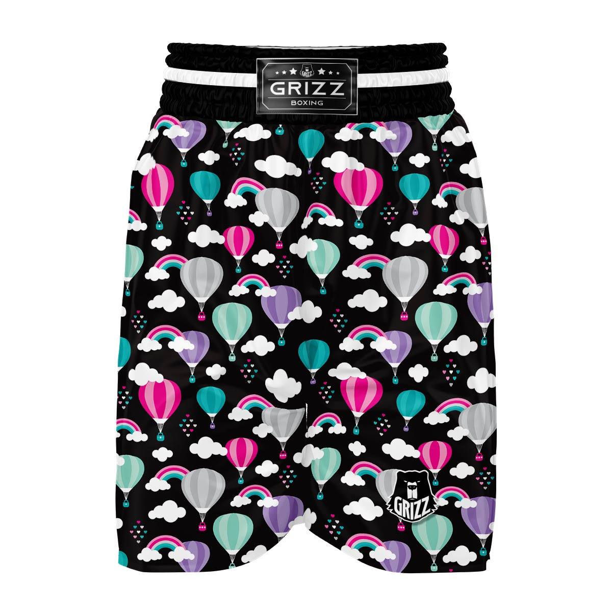 Black Hot Air Balloon Pattern Print Boxing Shorts-grizzshop