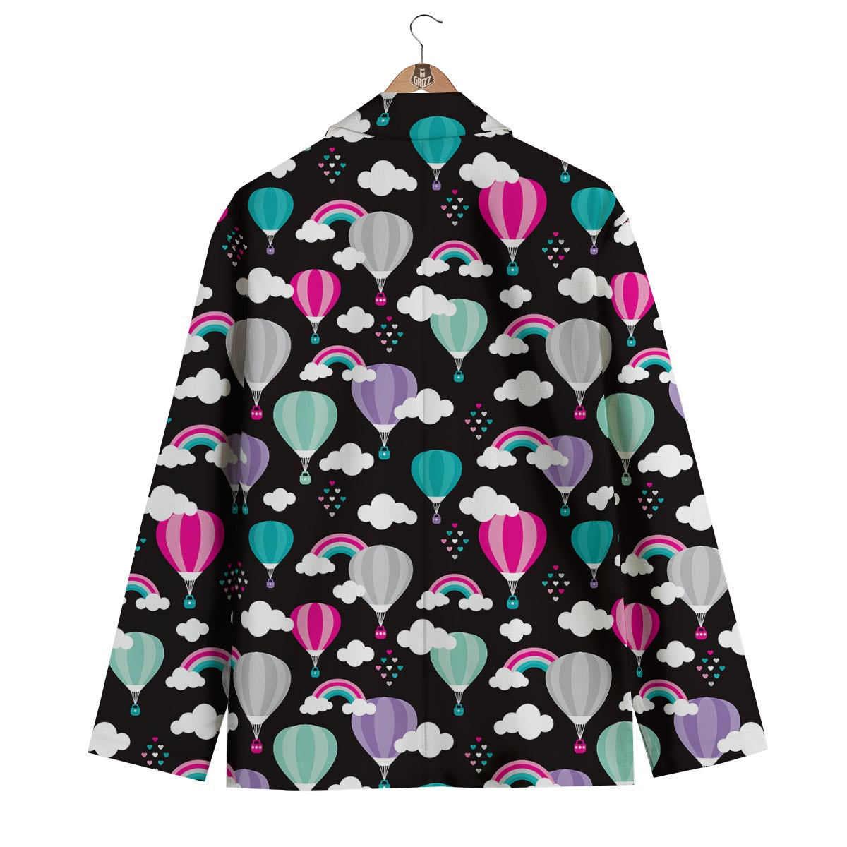 Black Hot Air Balloon Pattern Print Men's Blazer-grizzshop