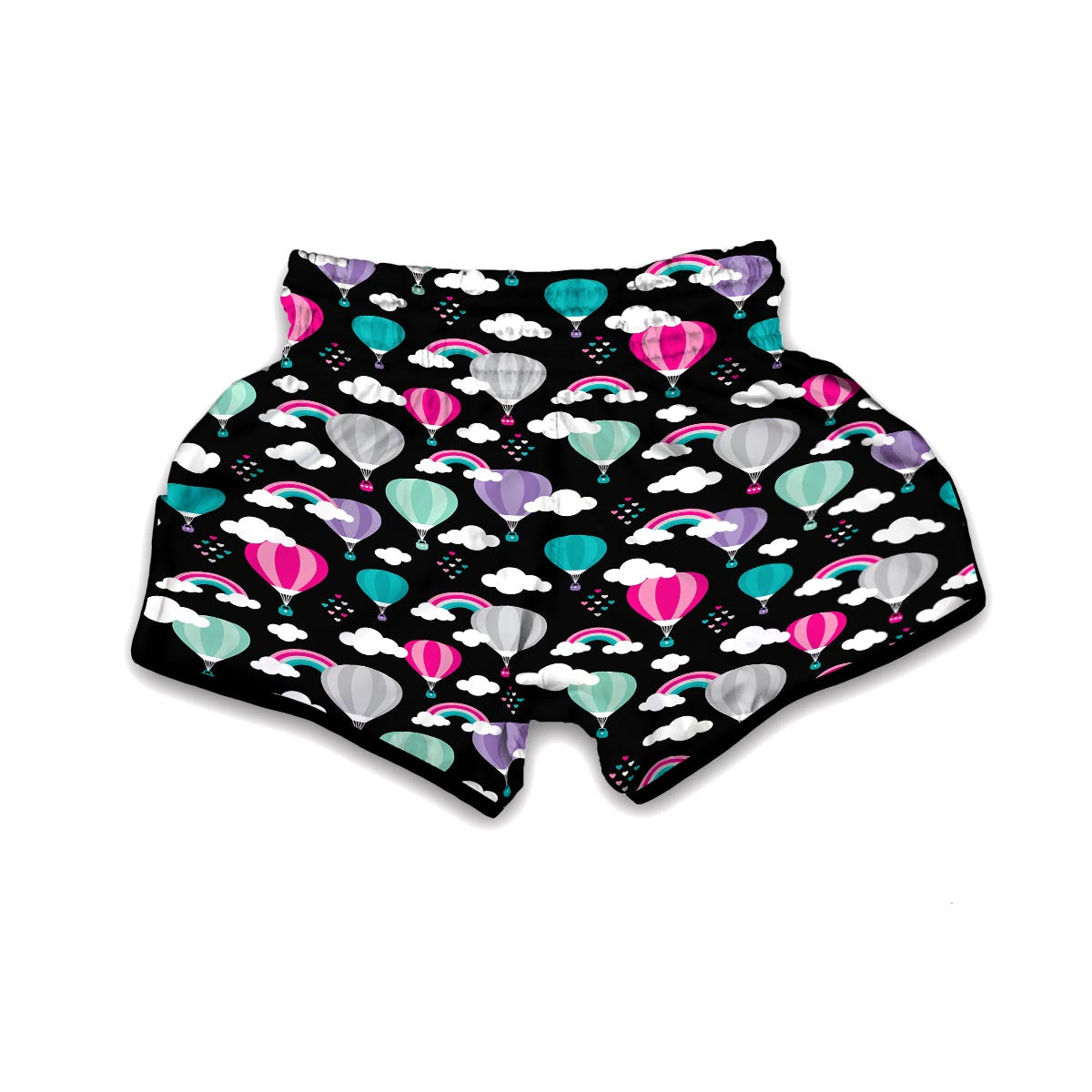 Black Hot Air Balloon Pattern Print Muay Thai Boxing Shorts-grizzshop