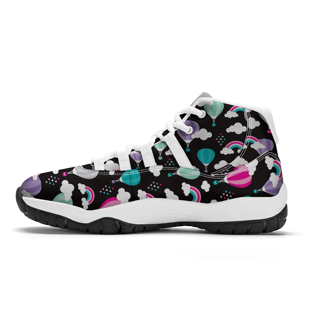 Black Hot Air Balloon Pattern Print White Bball Shoes-grizzshop