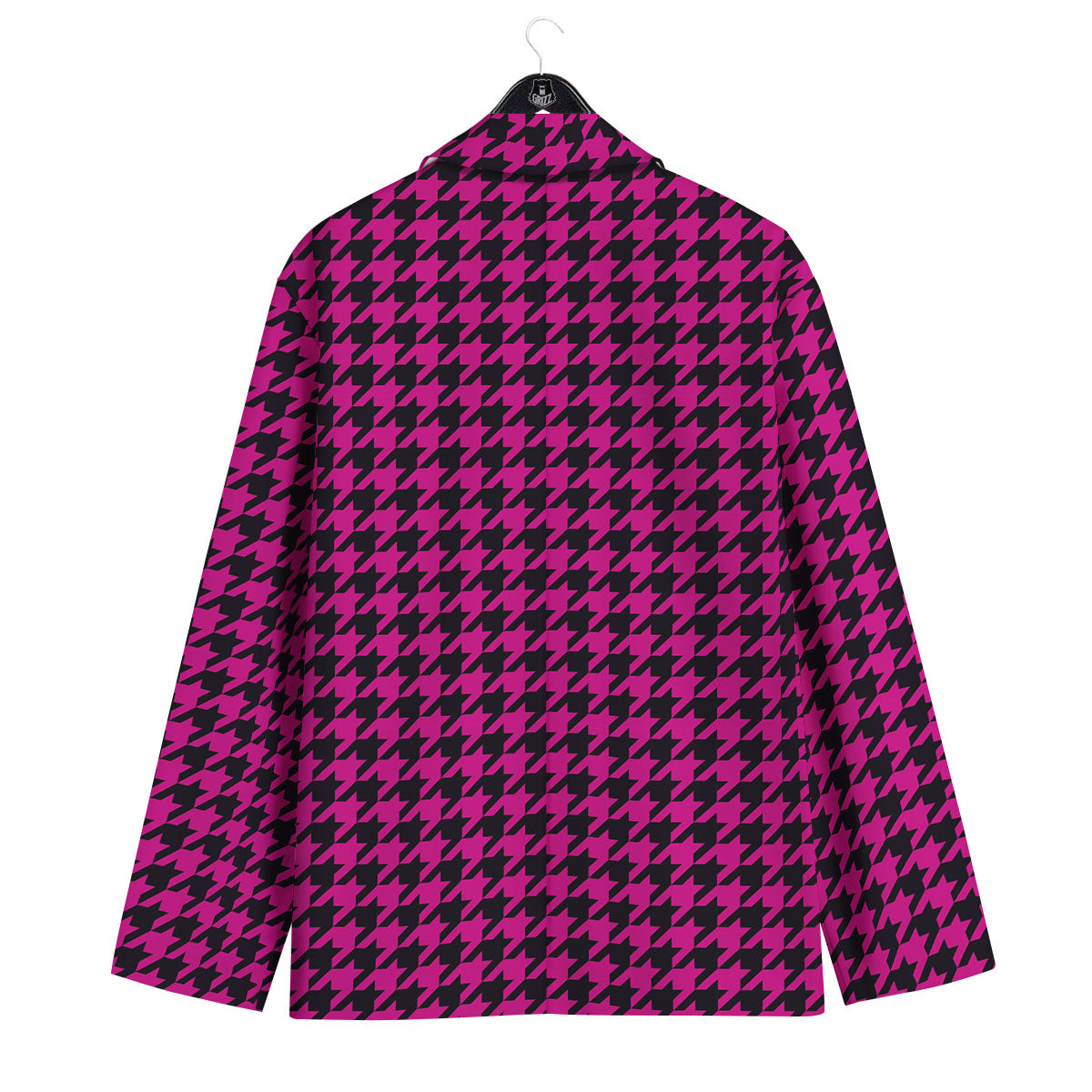 Black Houndstooth And Hot Pink Print Men's Sport Coat-grizzshop