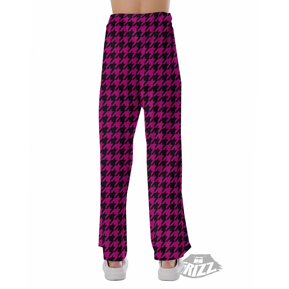 Black Houndstooth And Hot Pink Print Pajama Pants-grizzshop