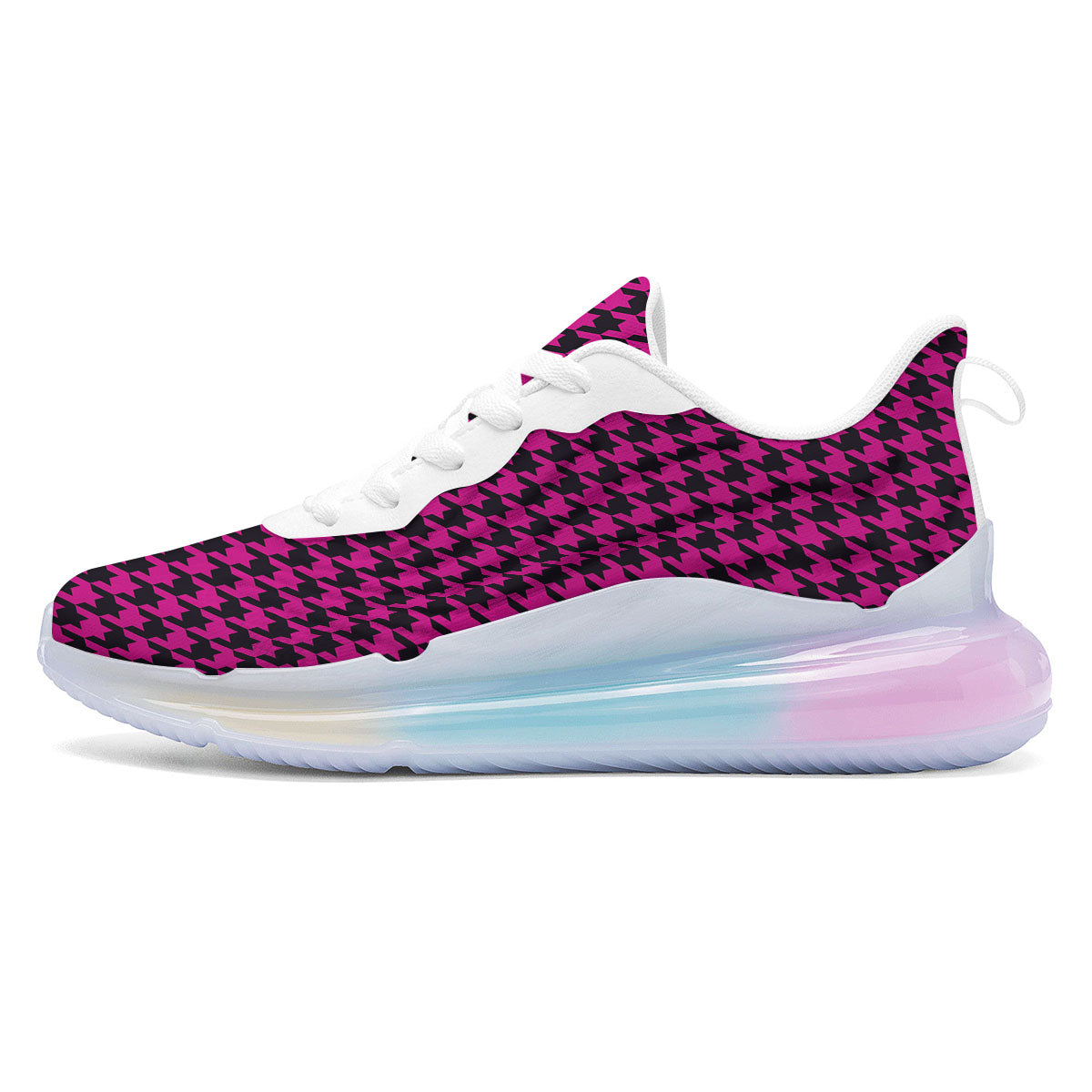 Black Houndstooth And Hot Pink Print Running Sneakers-grizzshop