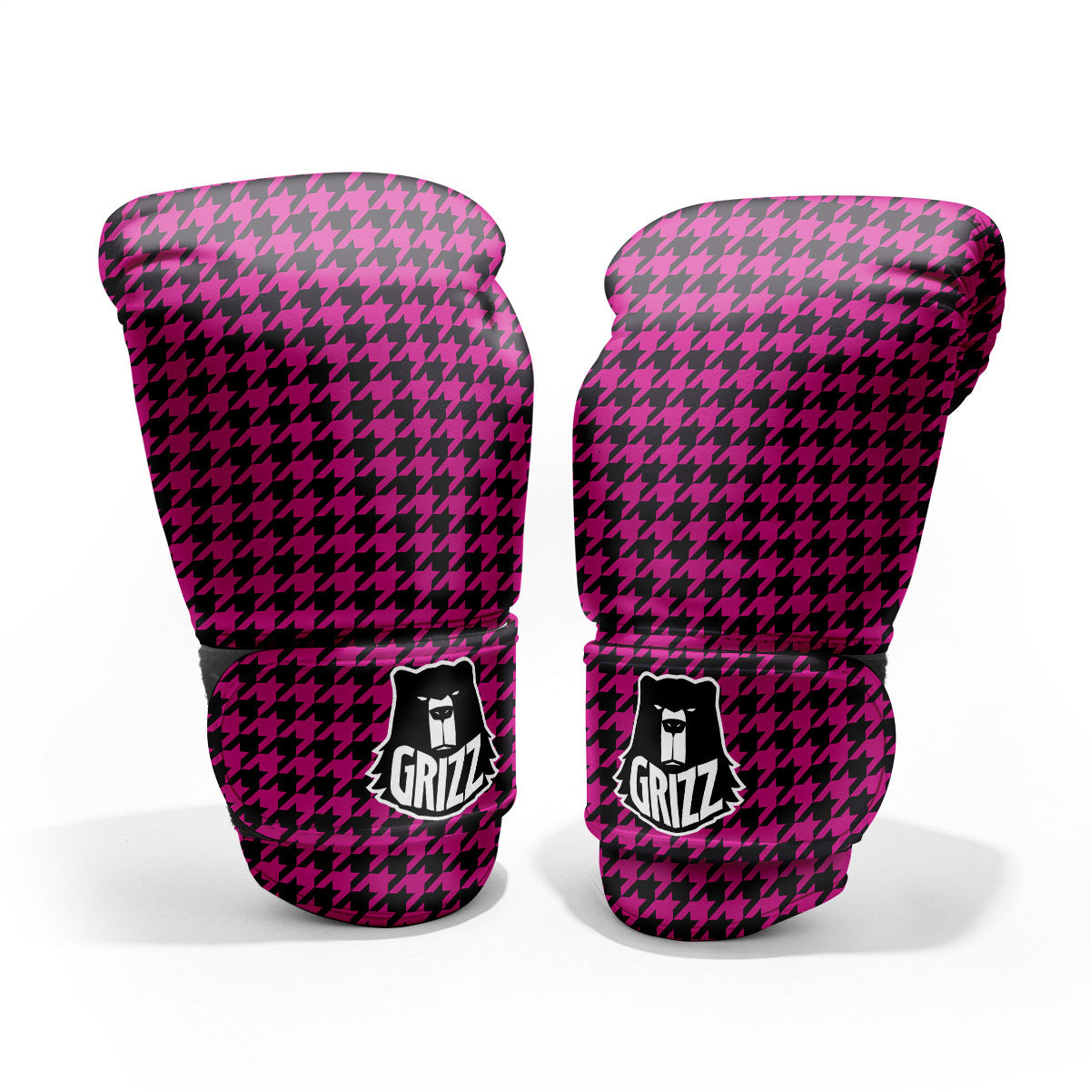 Black Houndstooth And Hot Pink Print Pro Boxing Glove