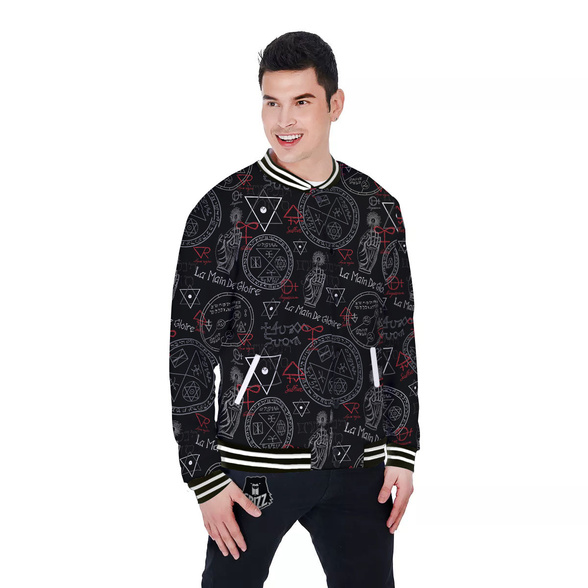 Black Magic Witch Hand Of Glory Print Baseball Jacket-grizzshop