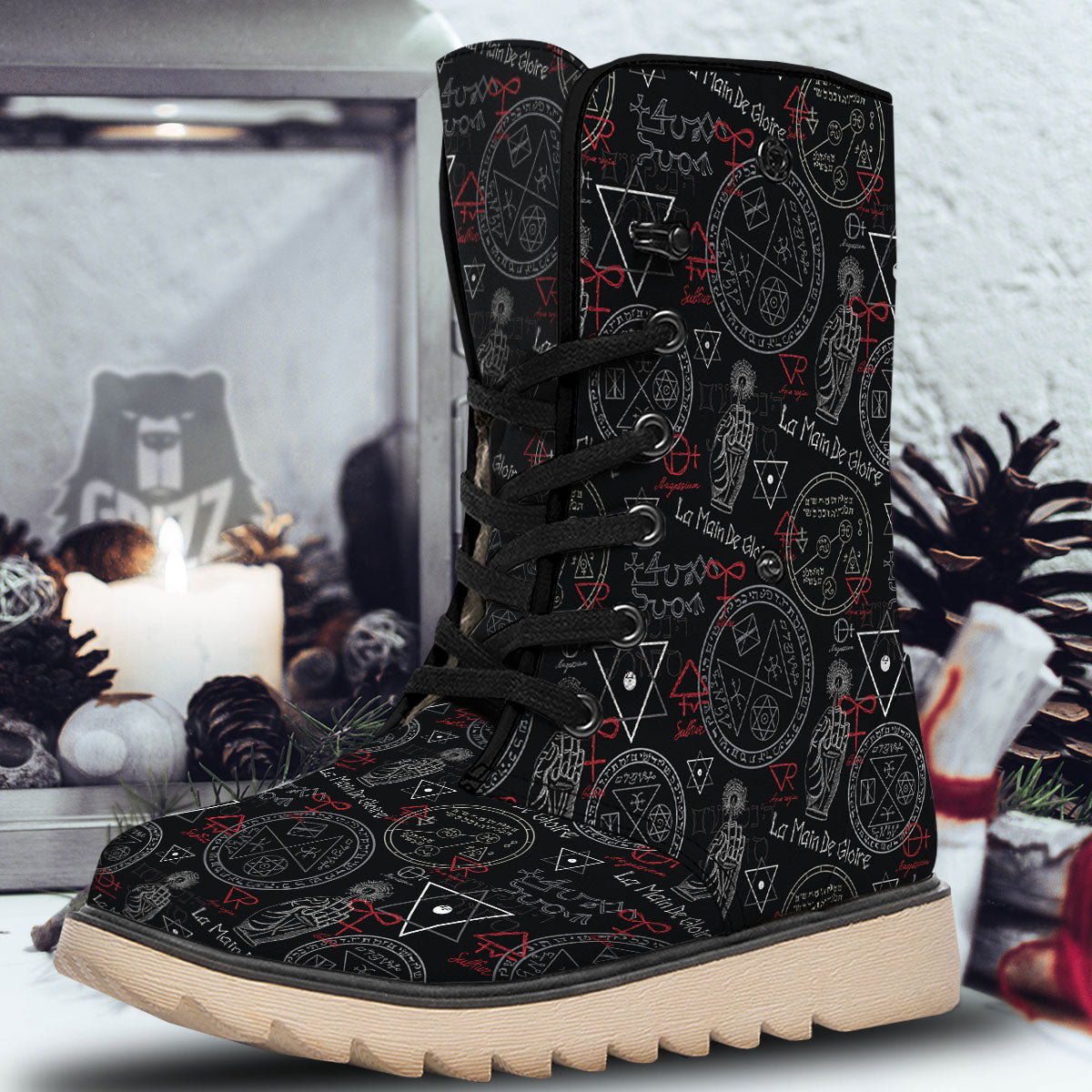 Black Magic Witch Hand Of Glory Print Snow Boots-grizzshop