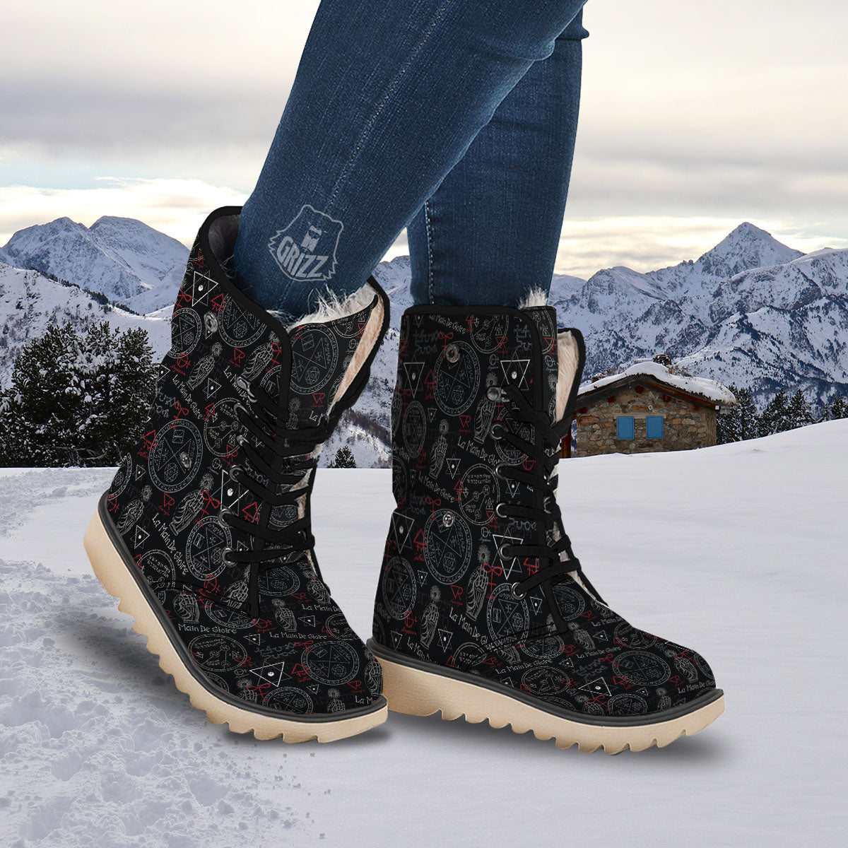 Black Magic Witch Hand Of Glory Print Snow Boots-grizzshop