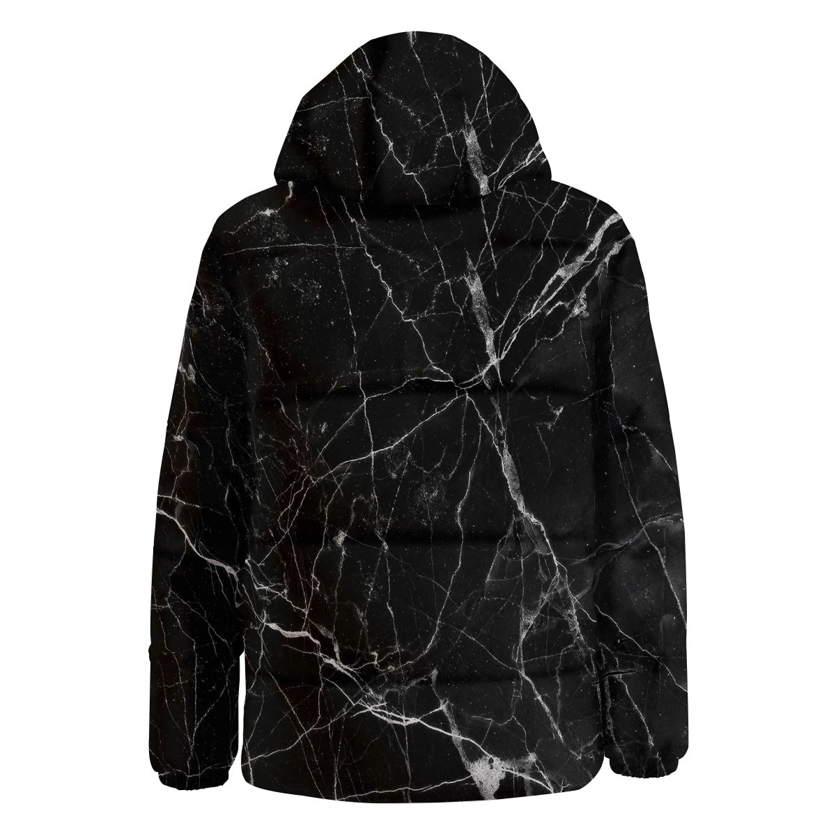 Black Marble White Grunge Print Down Jacket-grizzshop