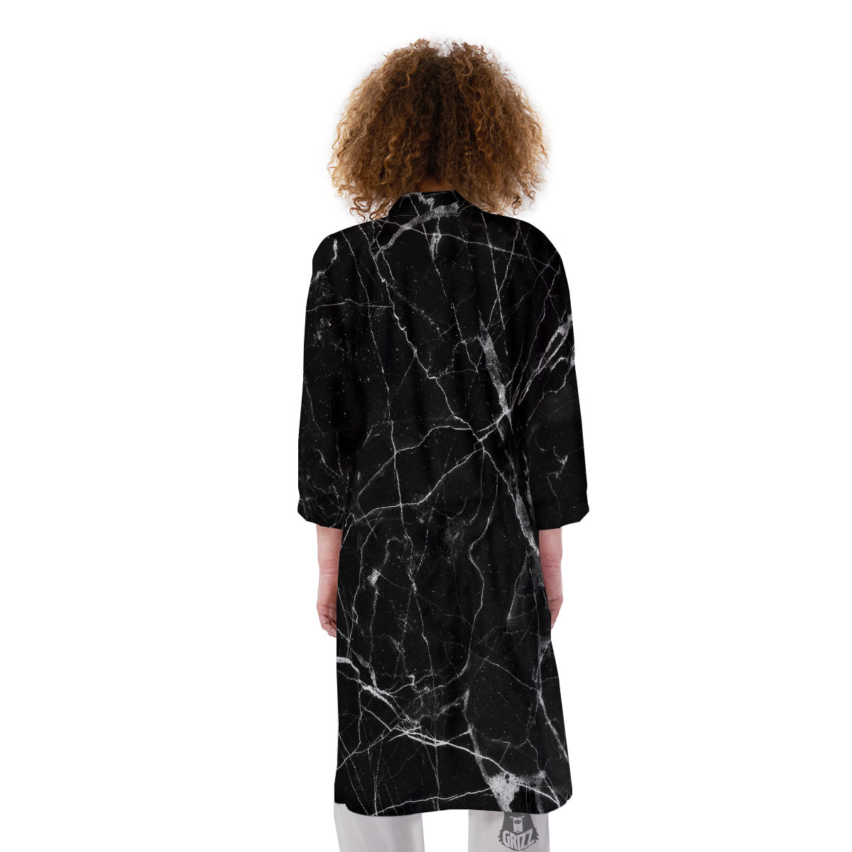 Black Marble White Grunge Print Kimono-grizzshop