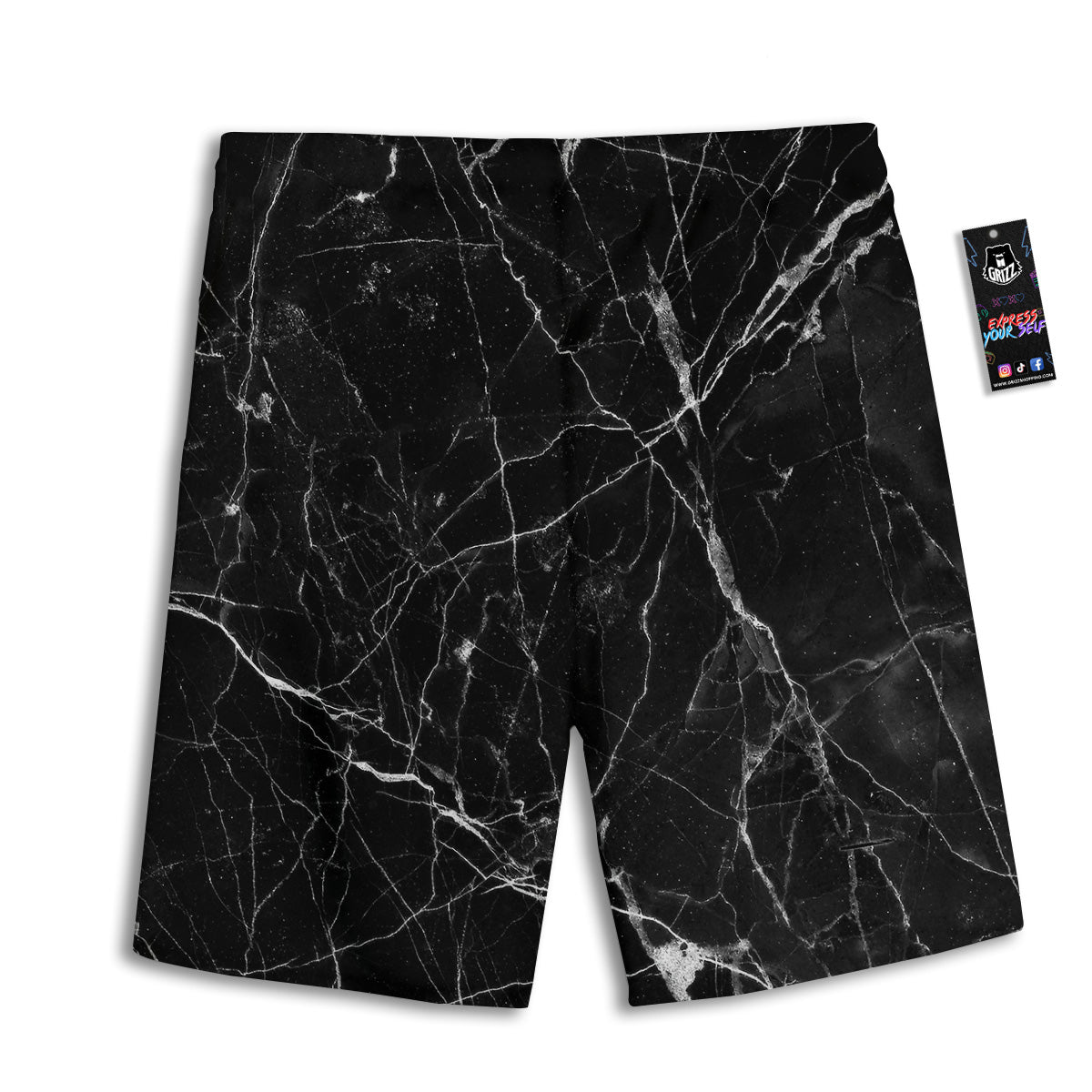 Black Marble White Grunge Print Men's Athletic Shorts