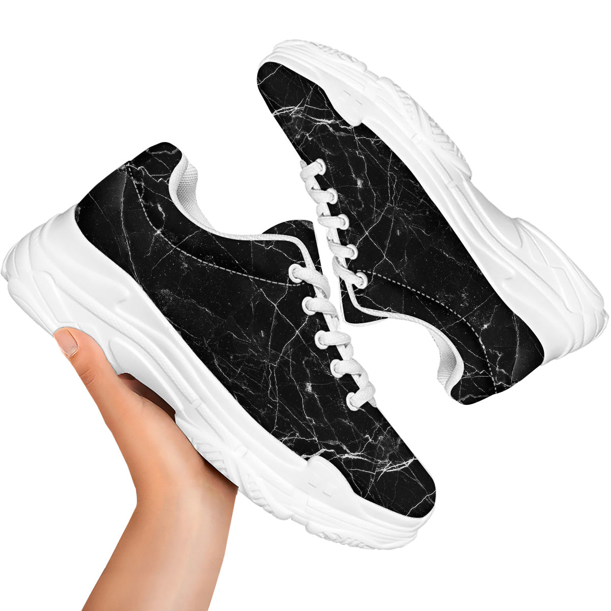 Black Marble White Grunge Print White Chunky Shoes-grizzshop