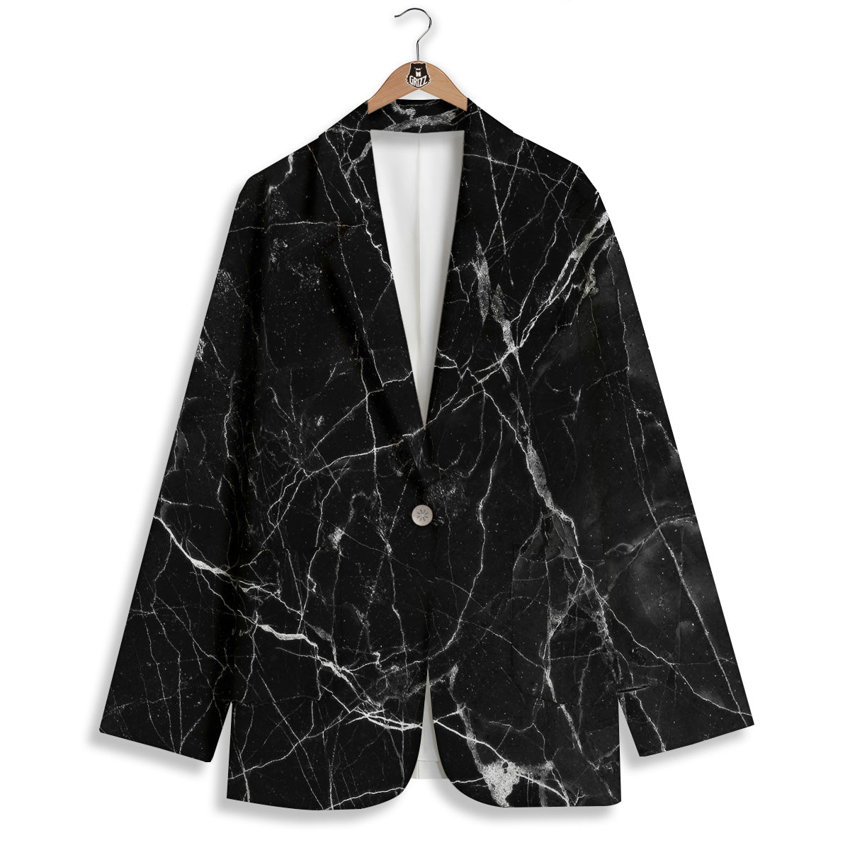 Black Marble White Grunge Print Women's Blazer-grizzshop