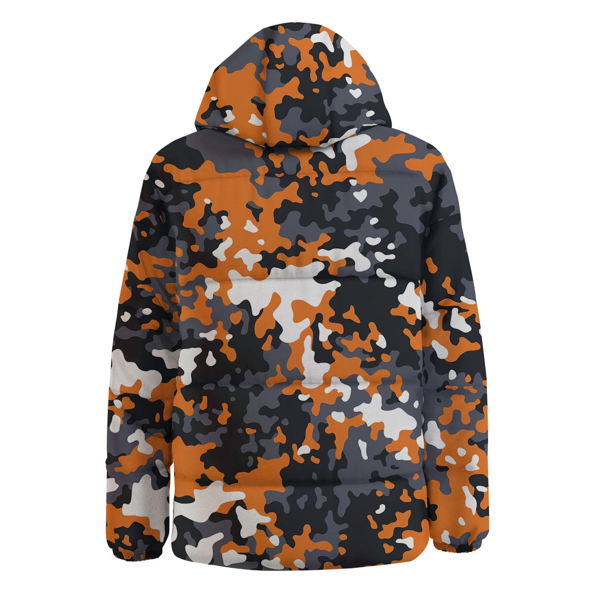 Black Orange And Grey Camouflage Print Down Jacket-grizzshop