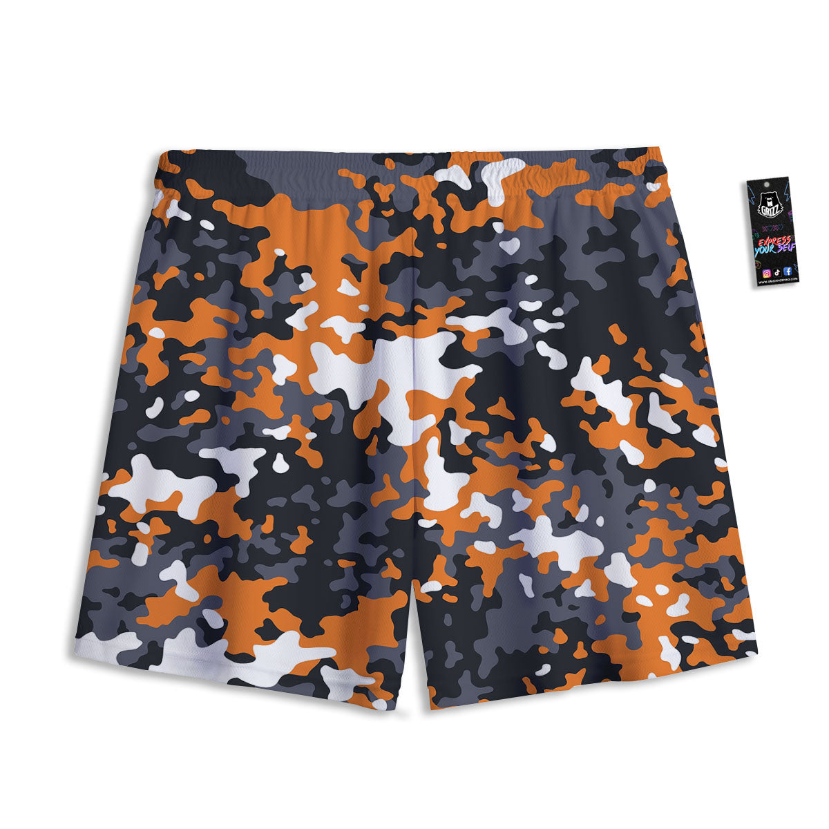 Black Orange And Grey Camouflage Print Mesh Shorts