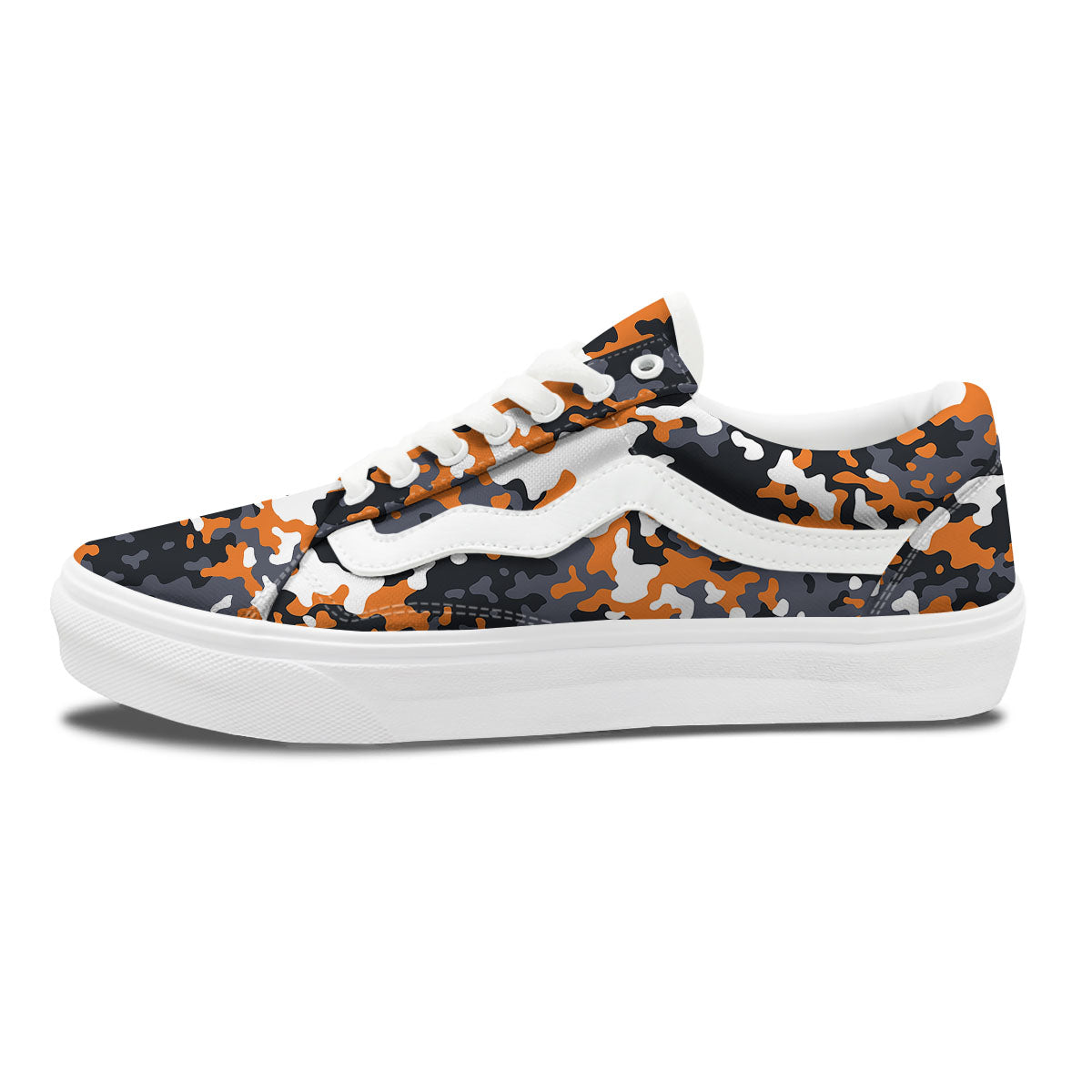 Black Orange And Grey Camouflage Print Skate Shoes-grizzshop